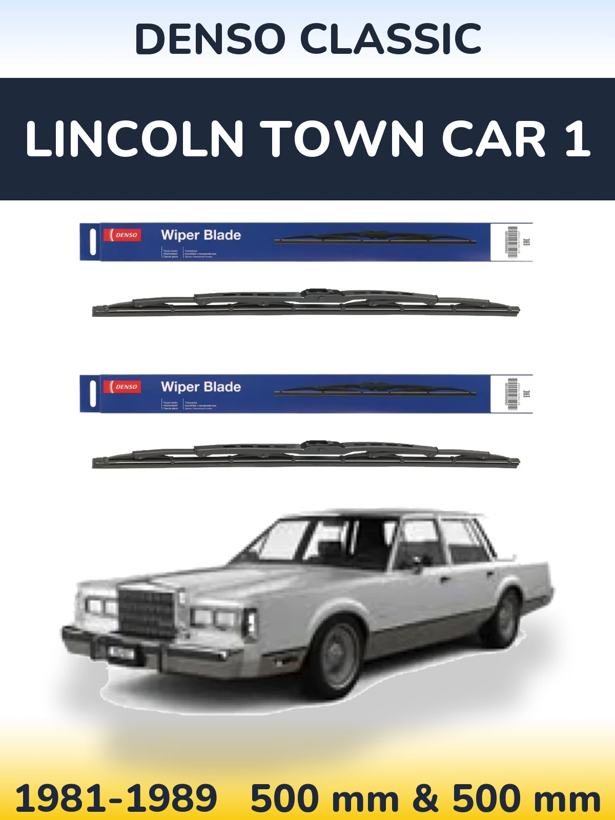 Комплект передних дворников Denso Classic 500 & 500 мм для Lincoln Town Car 1 1981-1989