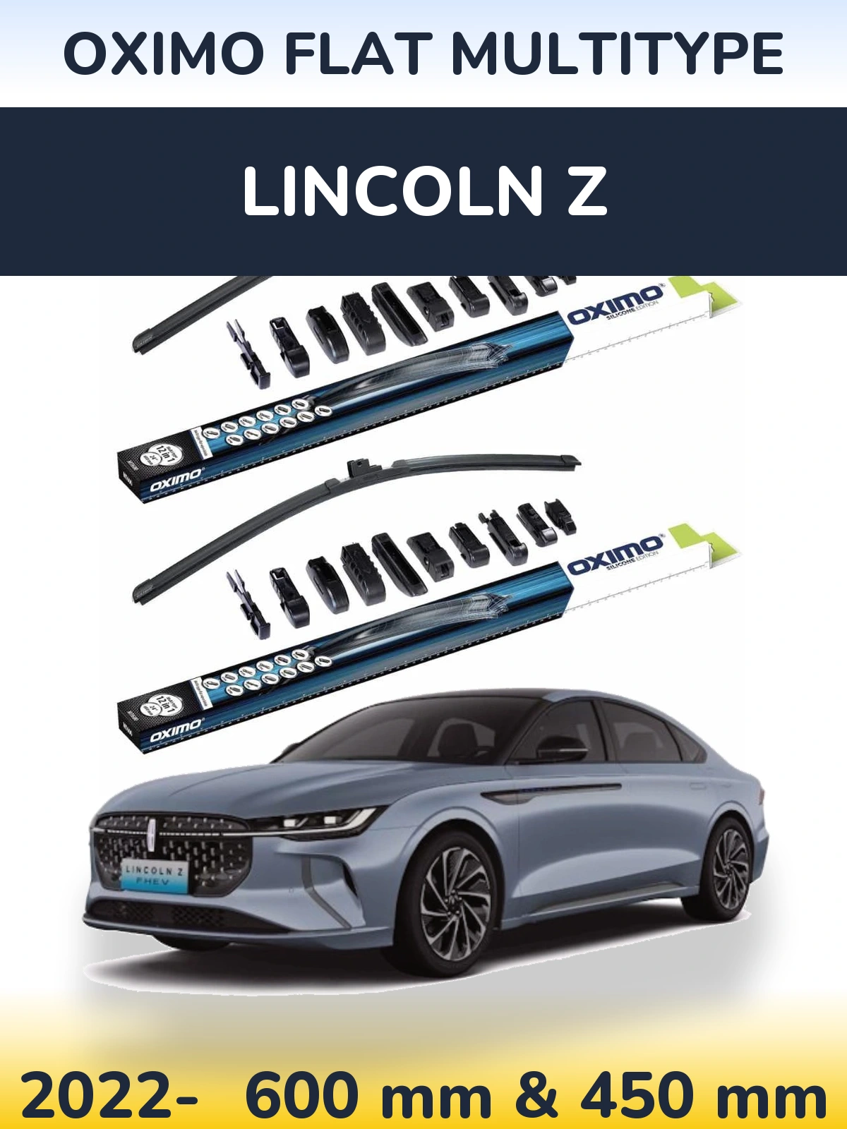 Front wiper blade set Oximo Flat MultiTipse 600 & 450 mm for Lincoln Z 2022-2026