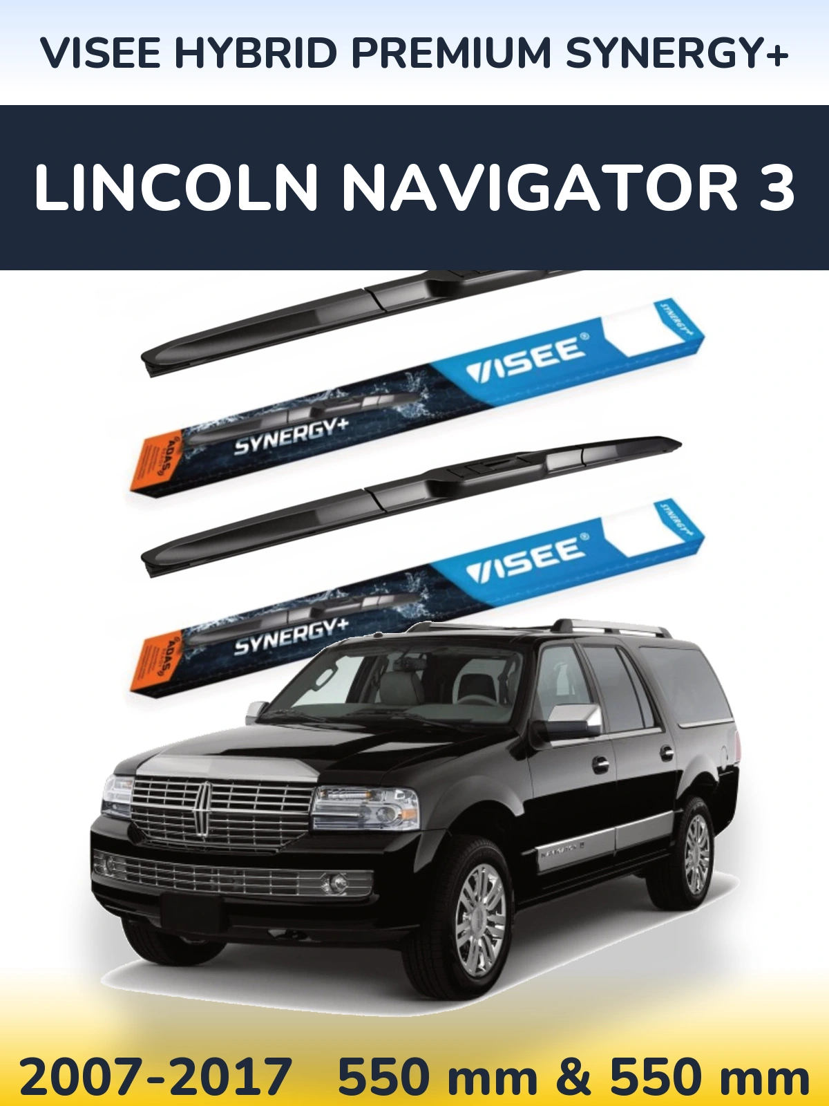 Комплект передних дворников VISEE HYBRID PREMIUM SYNERGY+ 550 & 550 мм для Lincoln Navigator 3 2007-2017