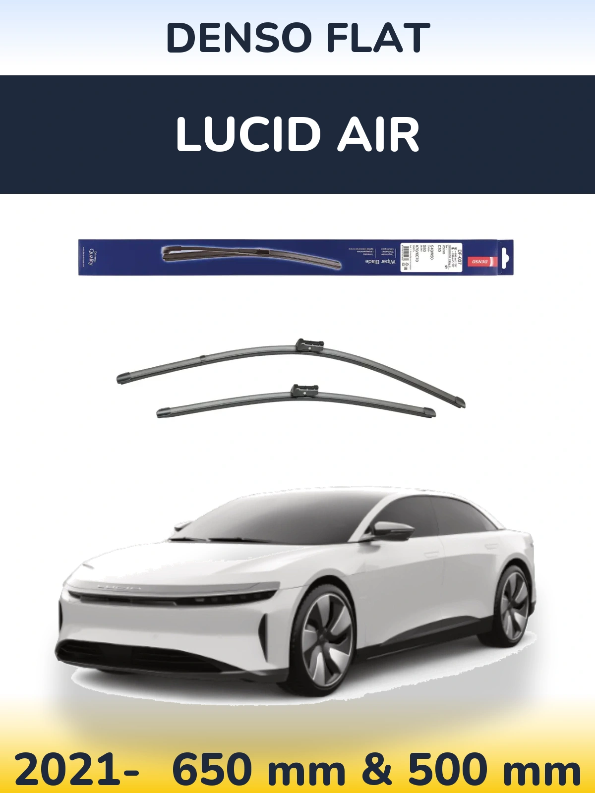 Front wiper blade set Denso Flat 650 & 500 mm for Lucid Air 2021-2026