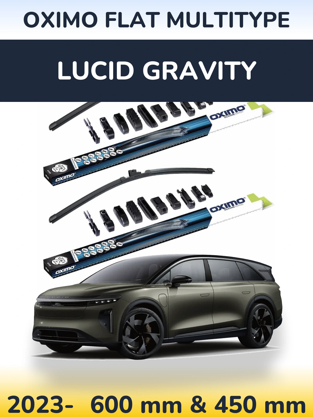 Front wiper blade set Oximo Flat MultiTipse 600 & 450 mm for Lucid Gravity 2023-2026