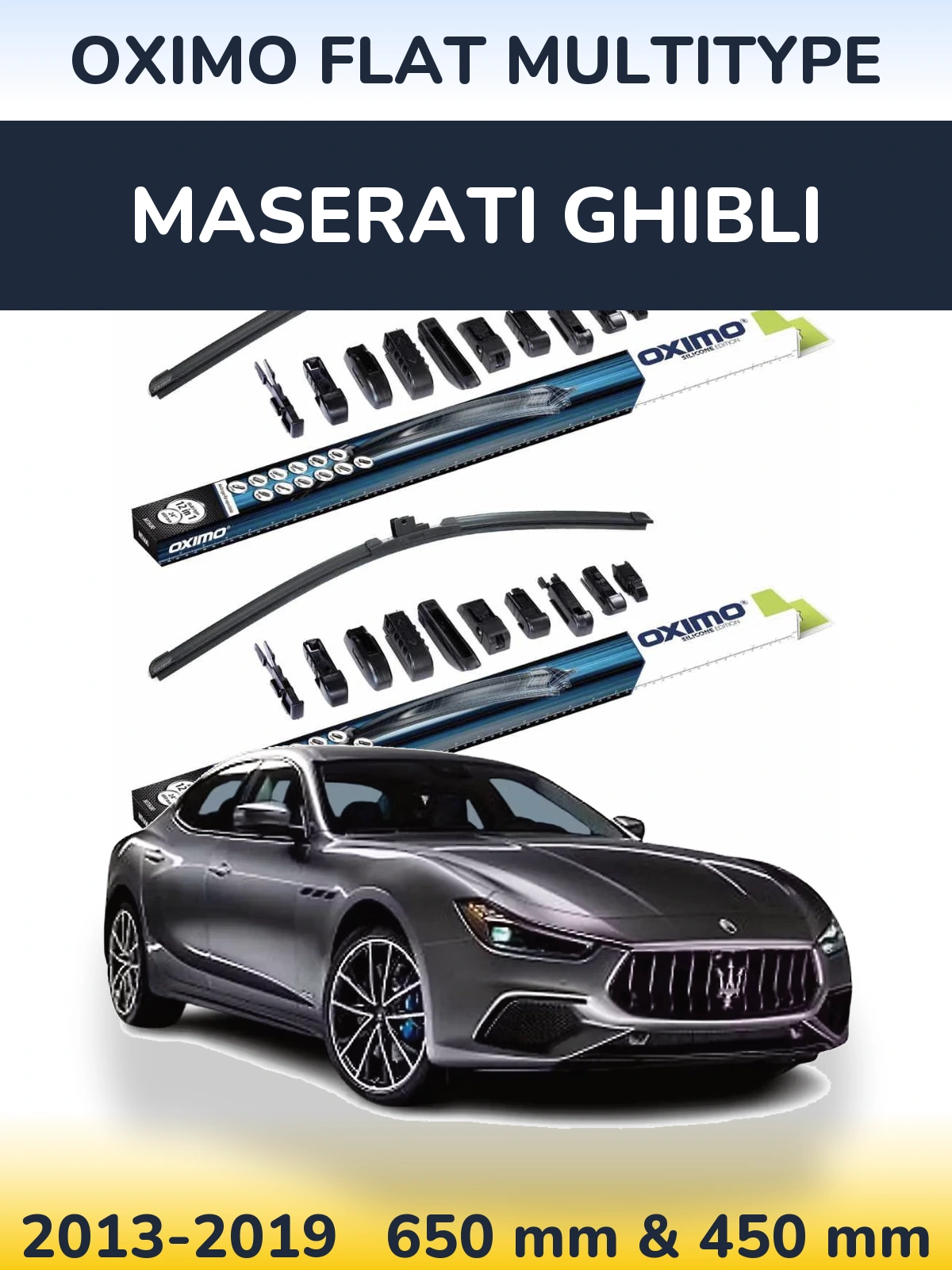 Front wiper blade set Oximo Flat MultiTipse 650 & 450 mm for Maserati Ghibli 2013-2019