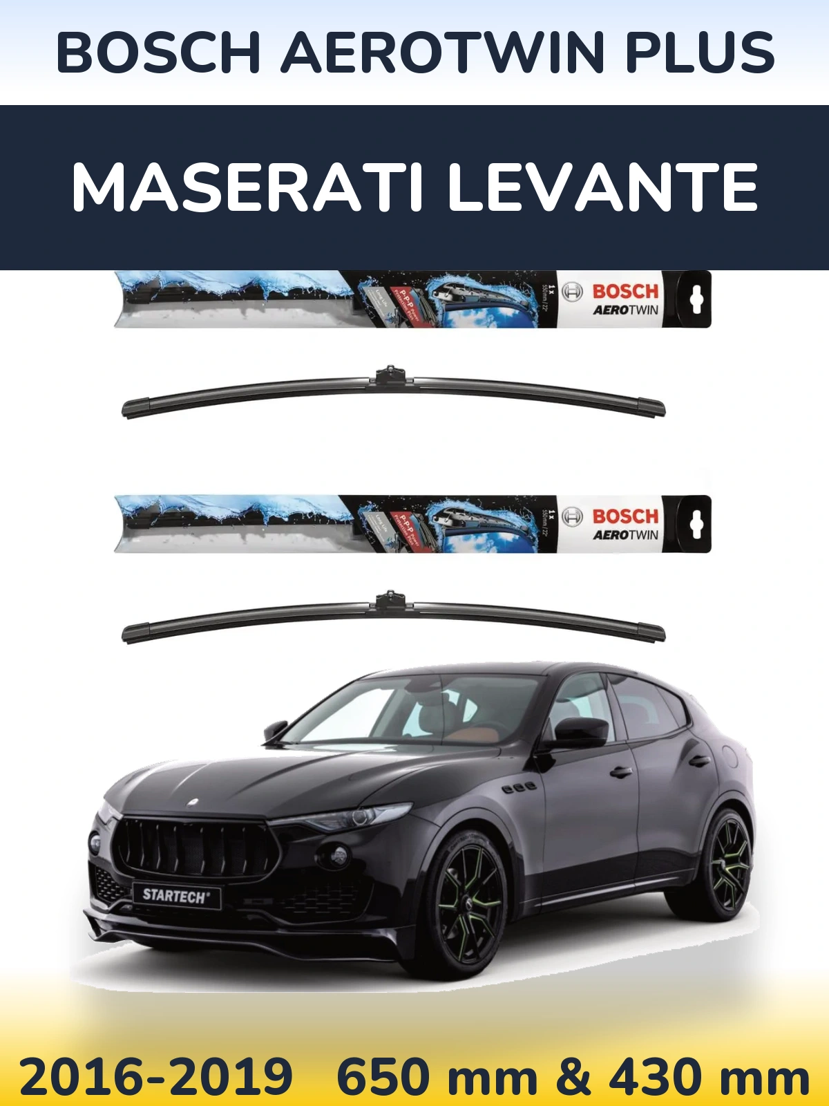 Front wiper blade set BOSCH AeroTwin Plus 650 & 430 mm for Maserati Levante 2016-2019