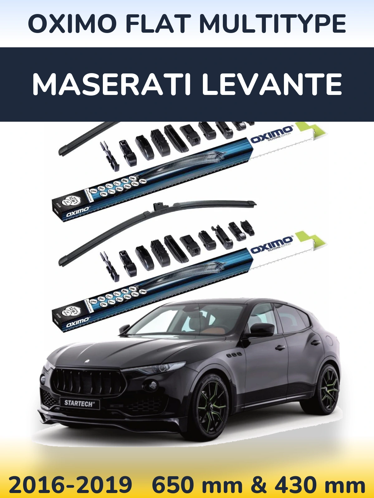 Front wiper blade set Oximo Flat MultiTipse 650 & 430 mm for Maserati Levante 2016-2019