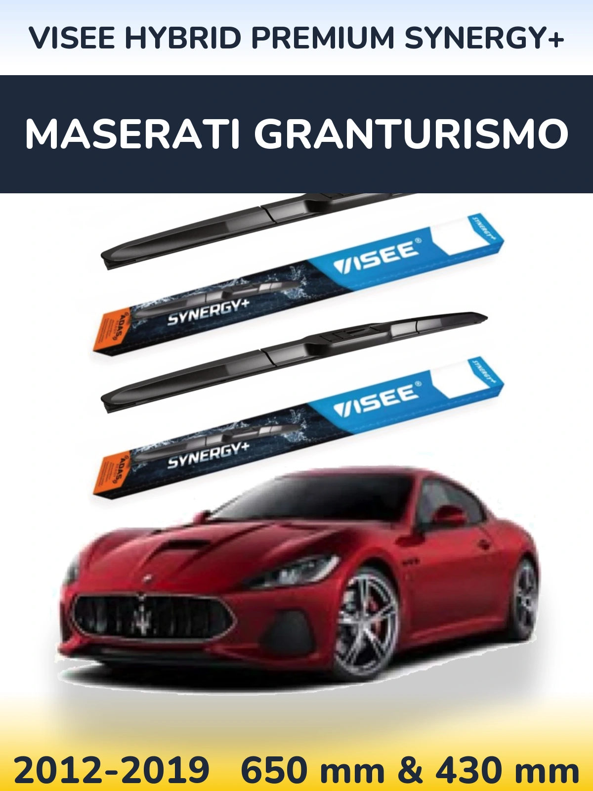 Комплект передніх щіток VISEE HYBRID PREMIUM SYNERGY+ 650 & 430 мм для Maserati GranTurismo 2012-2019