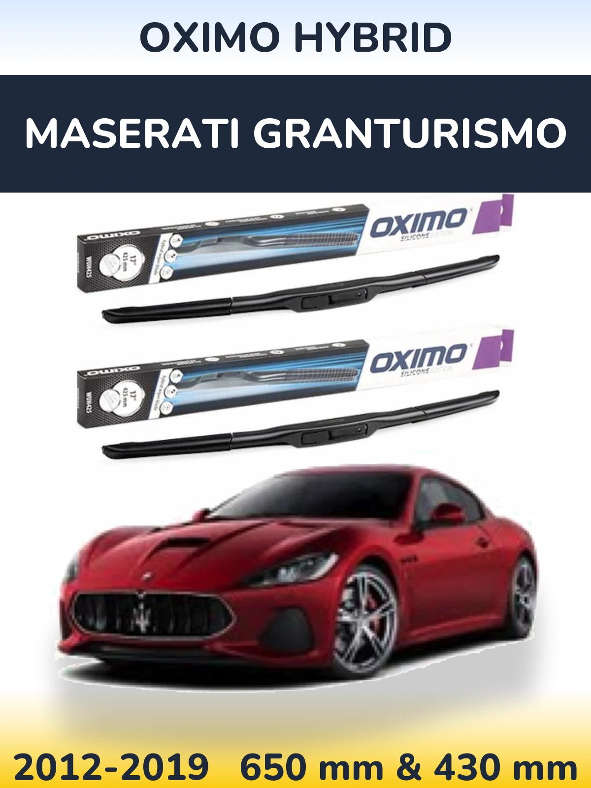 Комплект передних дворников Oximo Hybrid 650 & 430 мм для Maserati GranTurismo 2012-2019