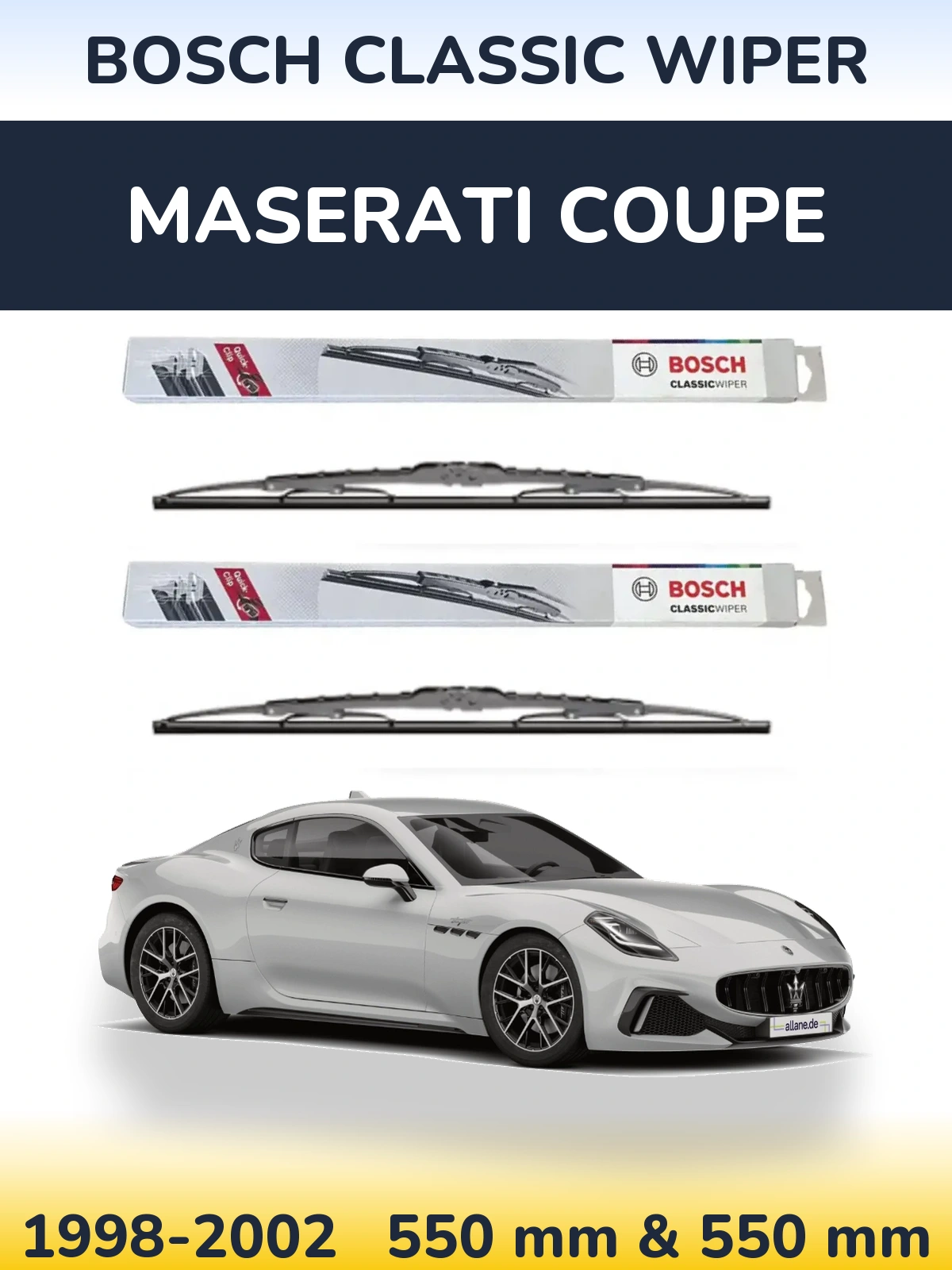 Front wiper blade set BOSCH Classic Wiper 550 & 550 mm for Maserati Coupe 1998-2002
