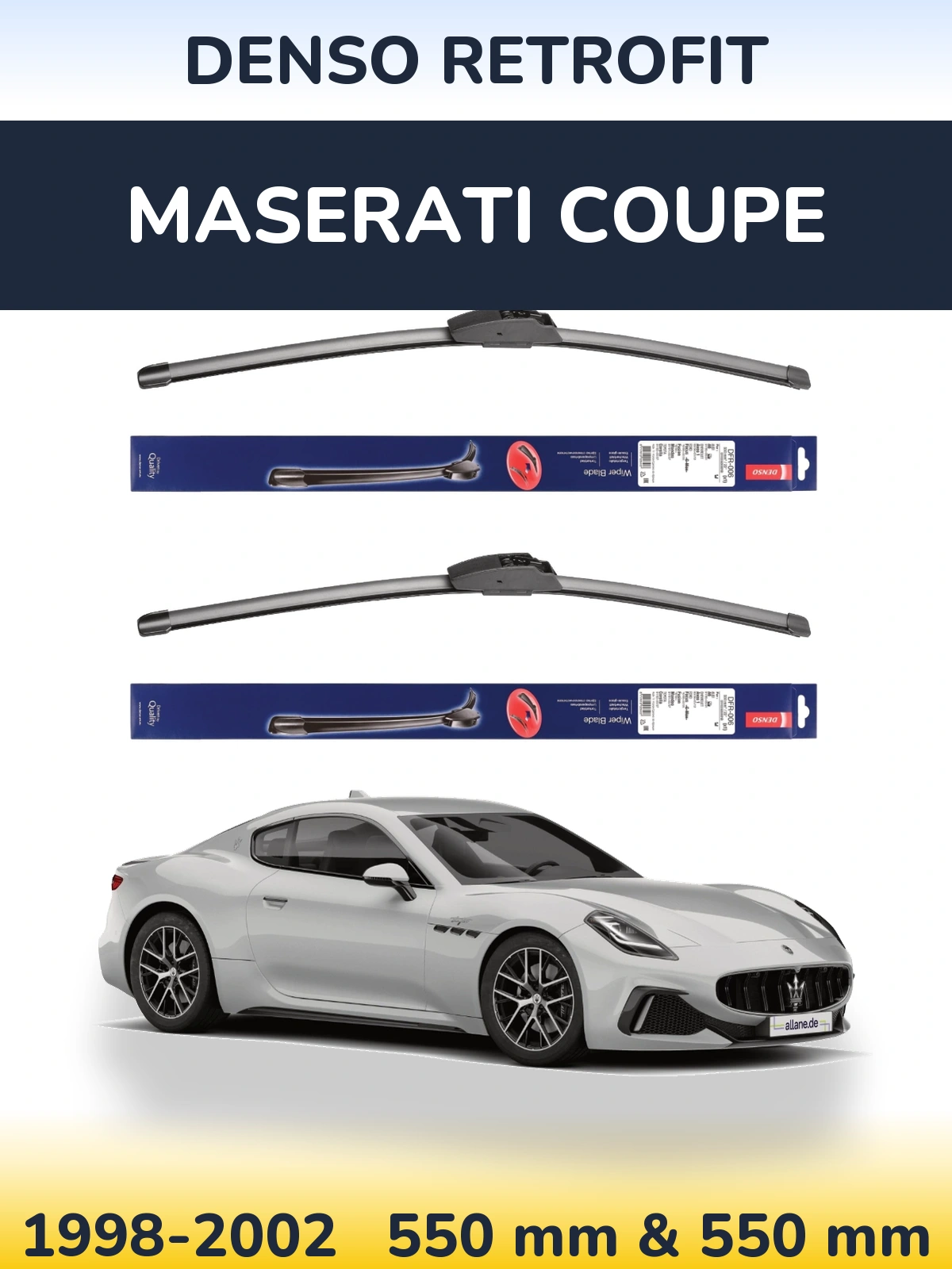 Front wiper blade set Denso Retrofit 550 & 550 mm for Maserati Coupe 1998-2002