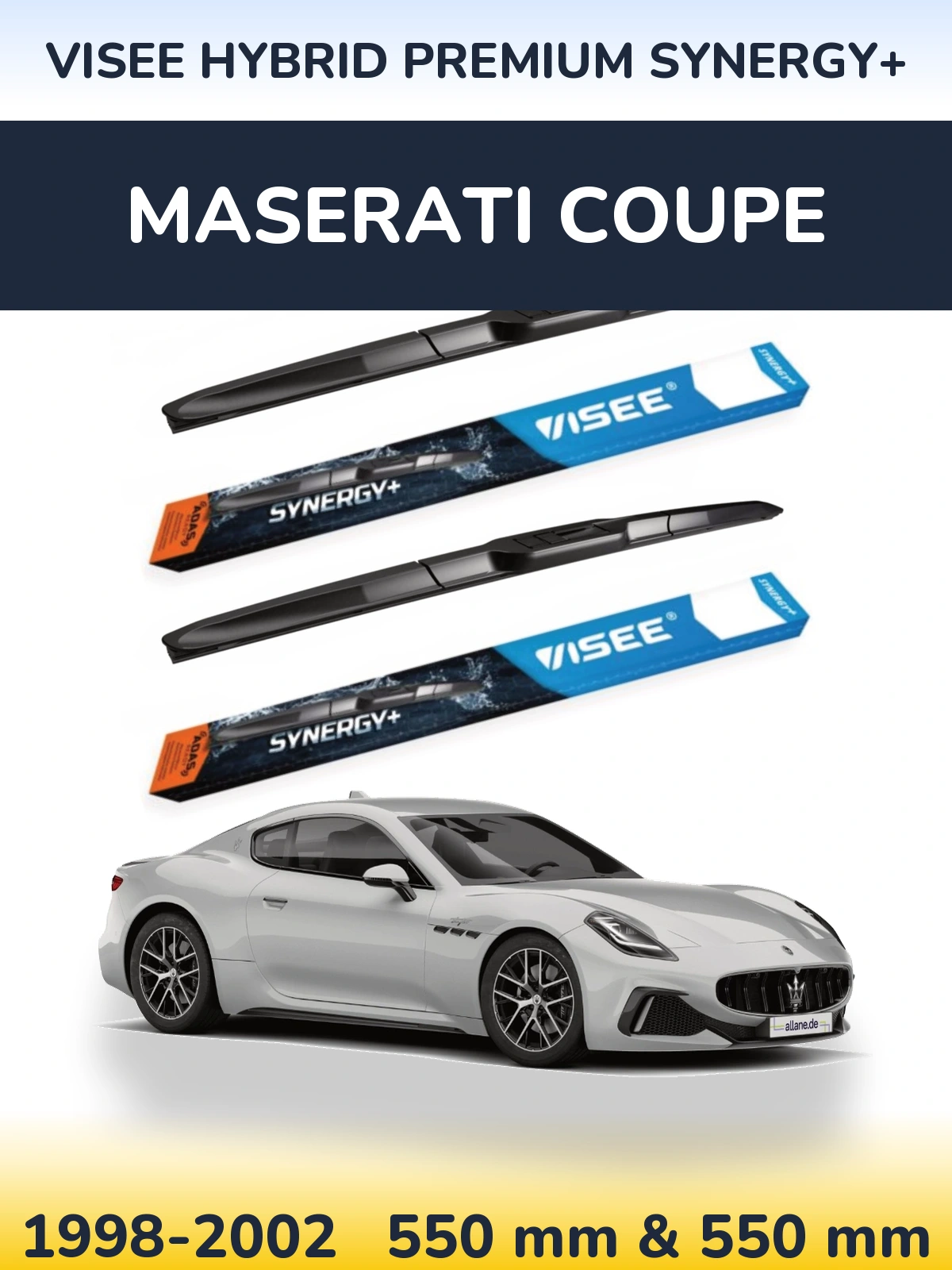 Front wiper blade set VISEE HYBRID PREMIUM SYNERGY+ 550 & 550 mm for Maserati Coupe 1998-2002