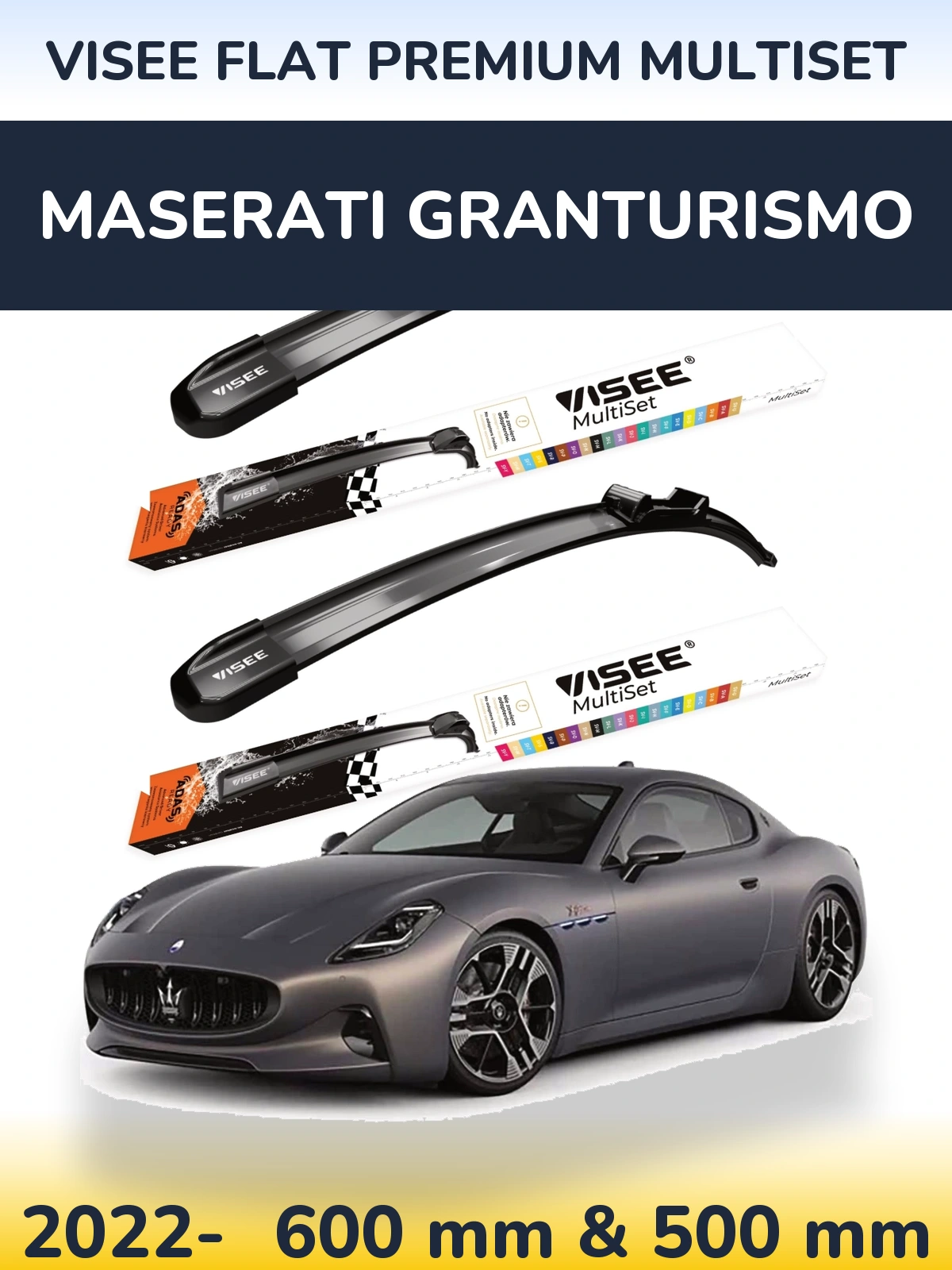 Комплект передних дворников VISEE FLAT PREMIUM MultiSet 600 & 500 мм для Maserati GranTurismo 2022-2026