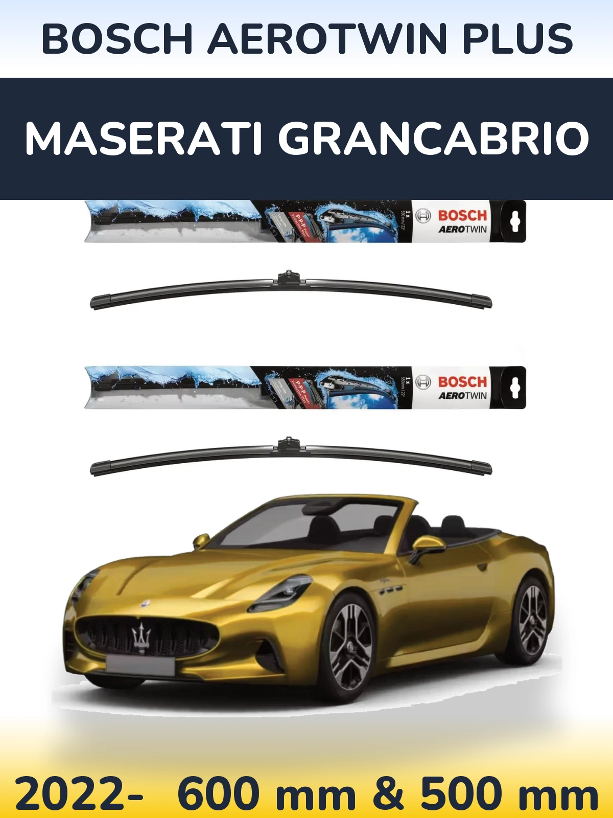 Комплект передніх щіток BOSCH AeroTwin Plus 600 & 500 мм для Maserati GranCabrio 2022-2026