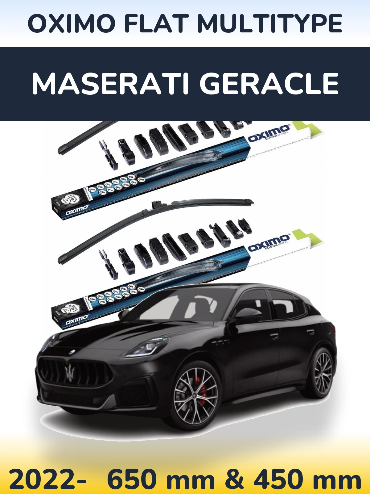 Комплект передніх щіток Oximo Flat MultiТипe 650 & 450 мм для Maserati Geracle 2022-2026