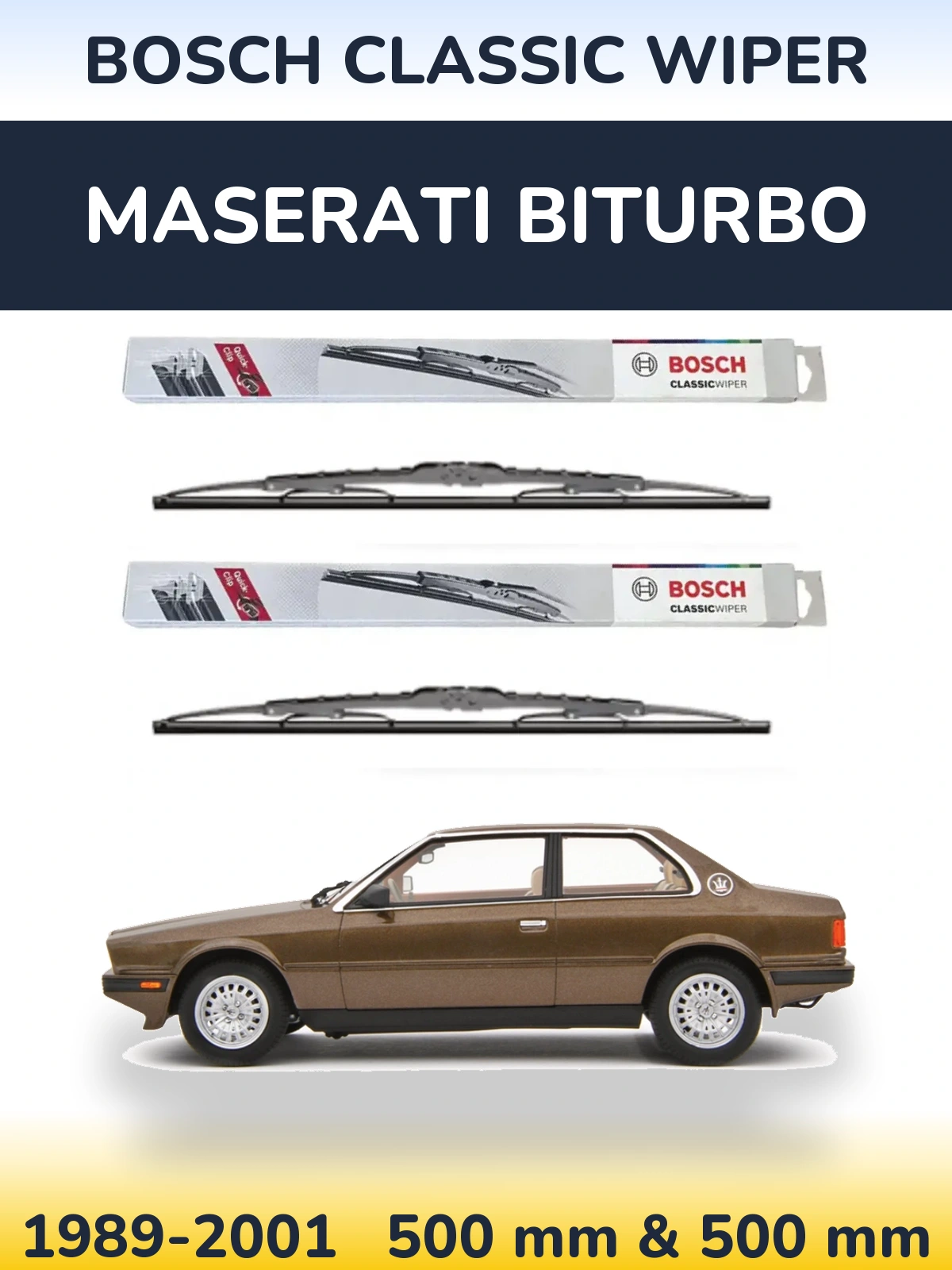 Комплект передних дворников BOSCH Classic Wiper 500 & 500 мм для Maserati Biturbo 1989-2001
