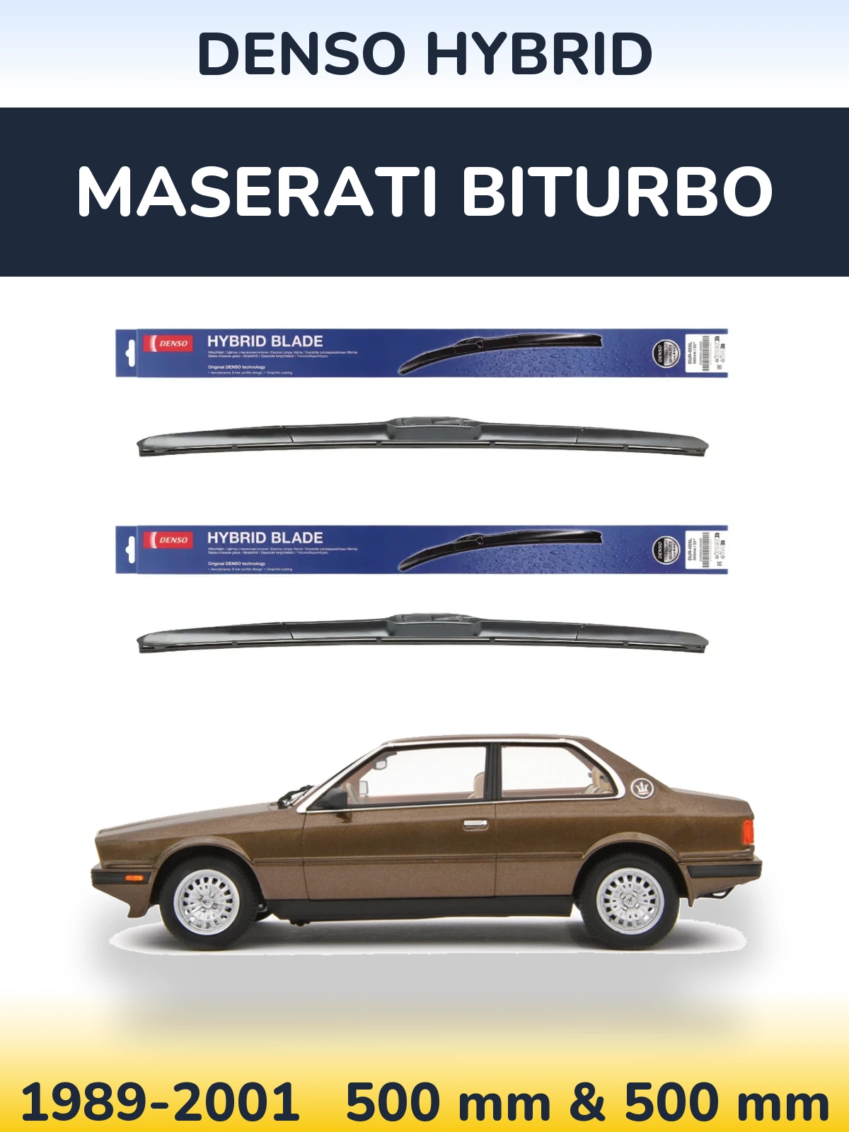 Комплект передних дворников Denso Hybrid 500 & 500 мм для Maserati Biturbo 1989-2001