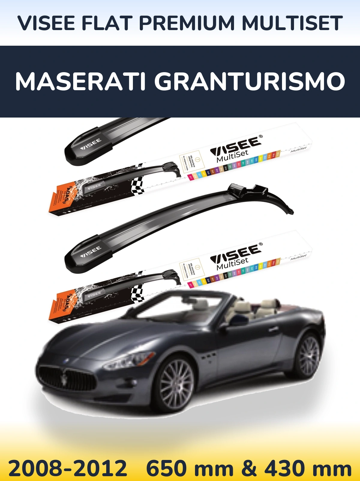 Front wiper blade set VISEE FLAT PREMIUM MultiSet 650 & 430 mm for Maserati GranTurismo 2008-2012