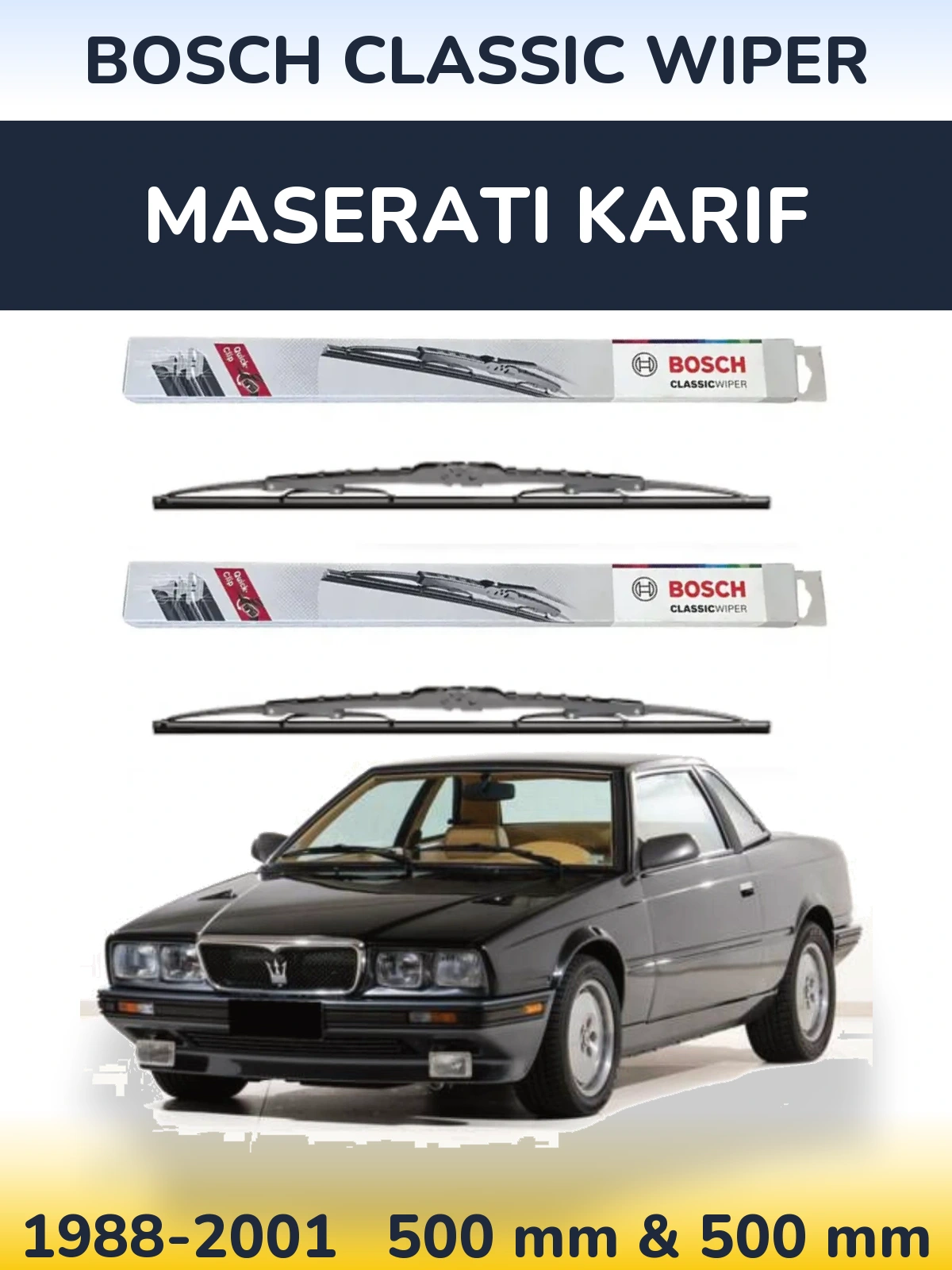 Комплект передних дворников BOSCH Classic Wiper 500 & 500 мм для Maserati Karif 1988-2001