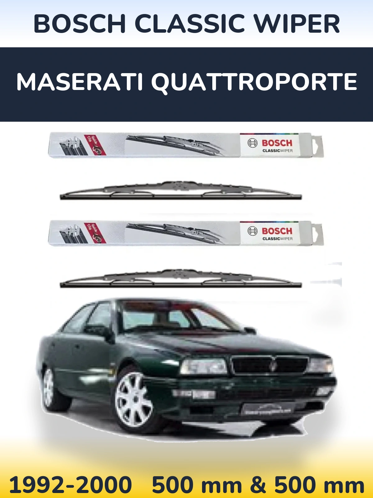 Front wiper blade set BOSCH Classic Wiper 500 & 500 mm for Maserati Quattroporte 1992-2000