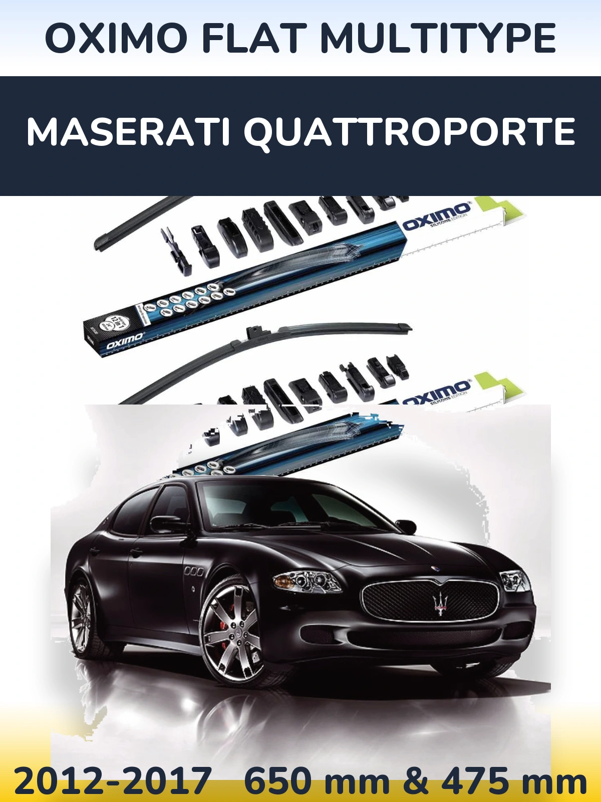 Front wiper blade set Oximo Flat MultiTipse 650 & 475 mm for Maserati Quattroporte 2012-2017