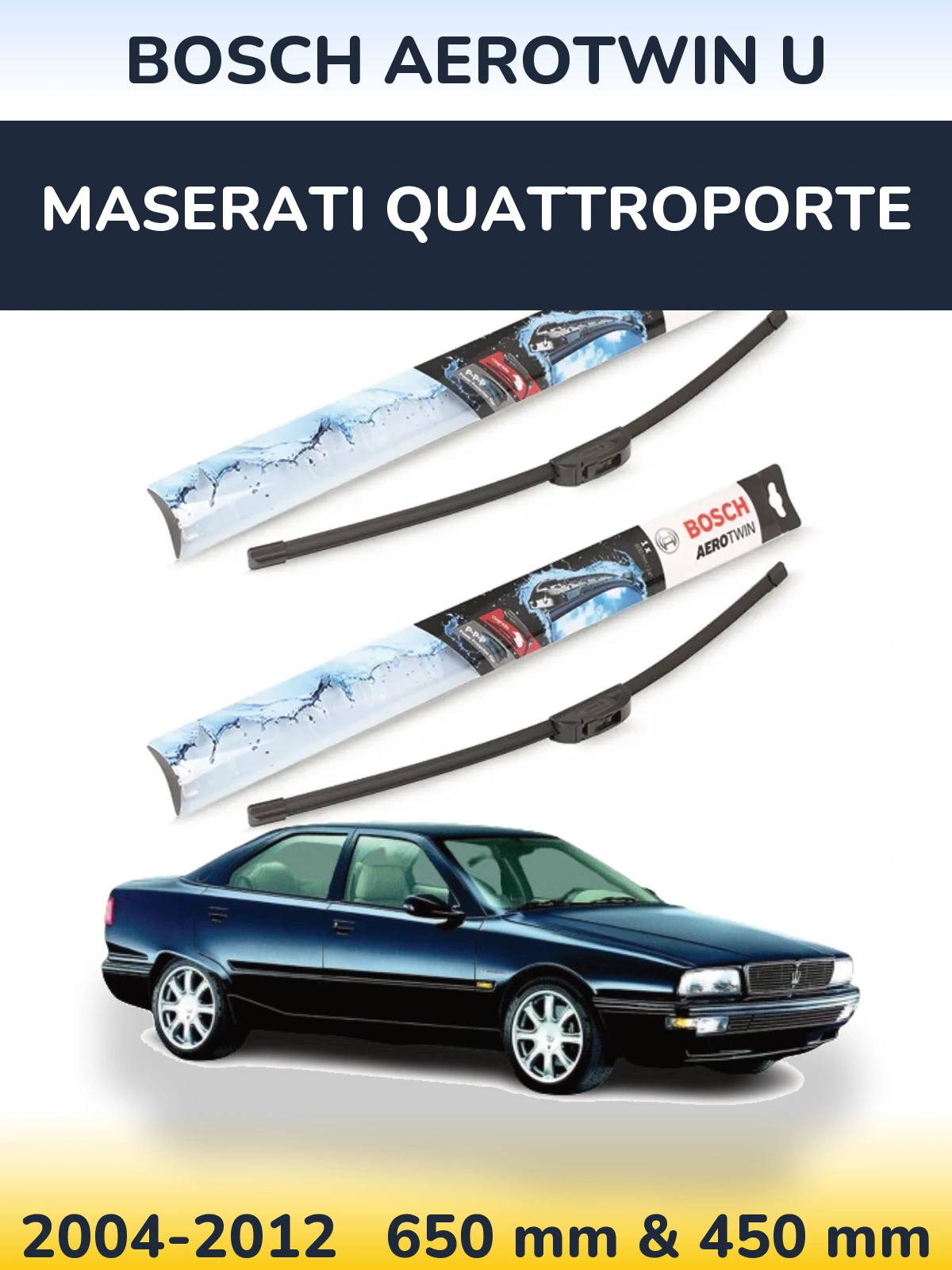 Комплект передних дворников BOSCH AeroTwin U 650 & 450 мм для Maserati Quattroporte 2004-2012