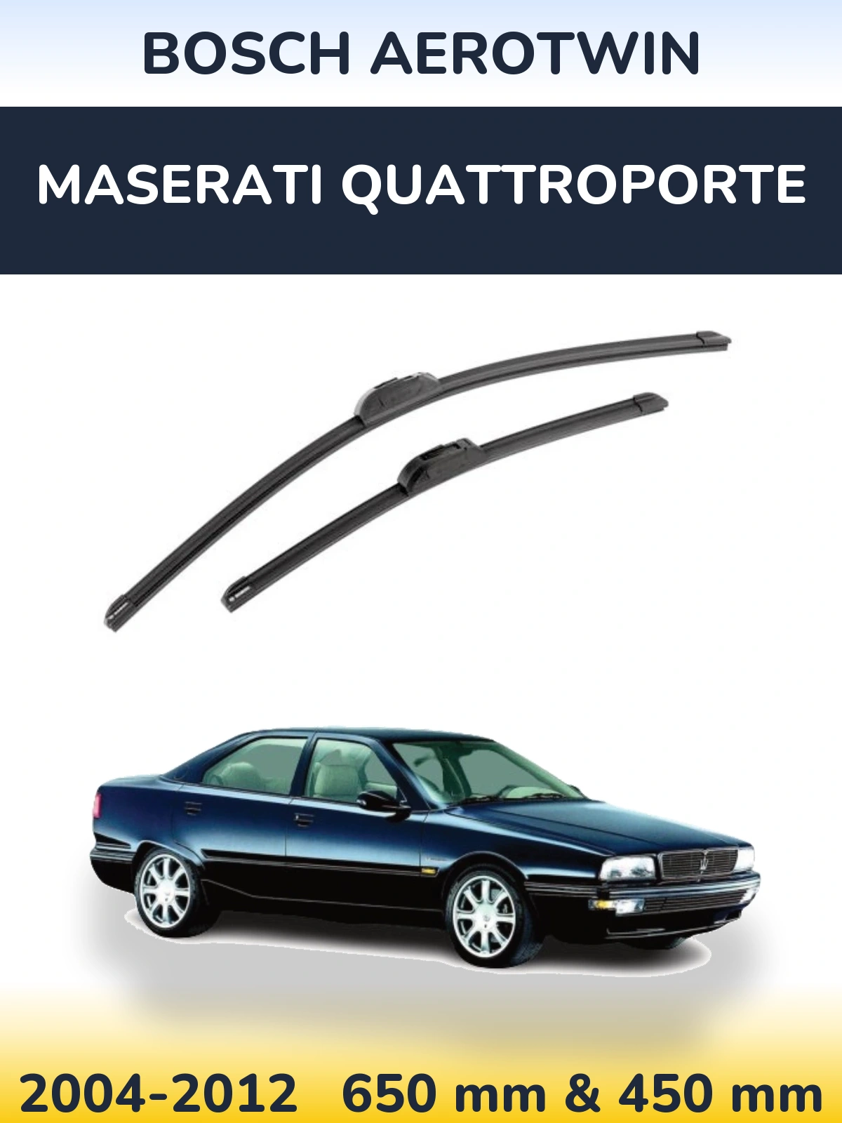 Front wiper blade set BOSCH AeroTwin 650 & 450 mm for Maserati Quattroporte 2004-2012
