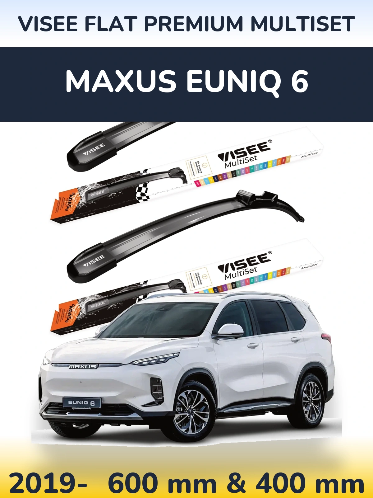 Front wiper blade set VISEE FLAT PREMIUM MultiSet 600 & 400 mm for Maxus Euniq 6 2019-2026