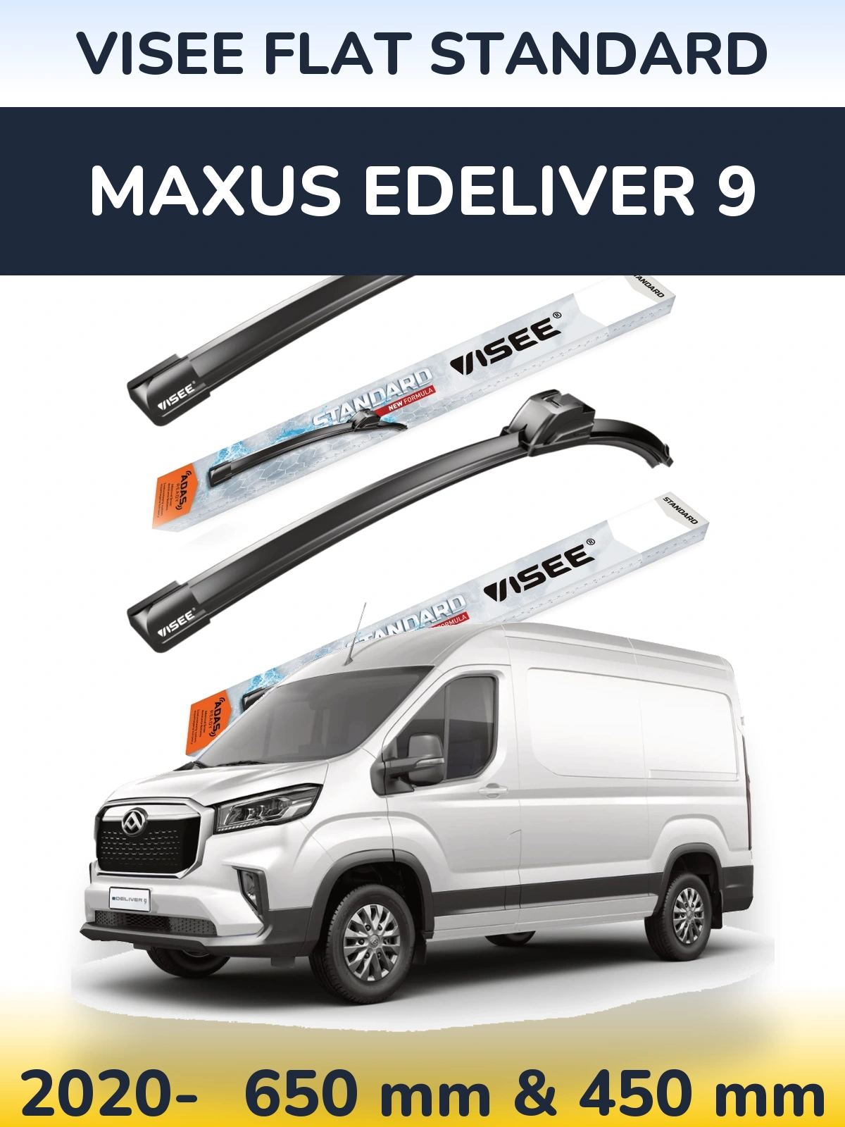 Front wiper blade set VISEE FLAT STANDARD 650 & 450 mm for Maxus eDeliver 9 2020-2026
