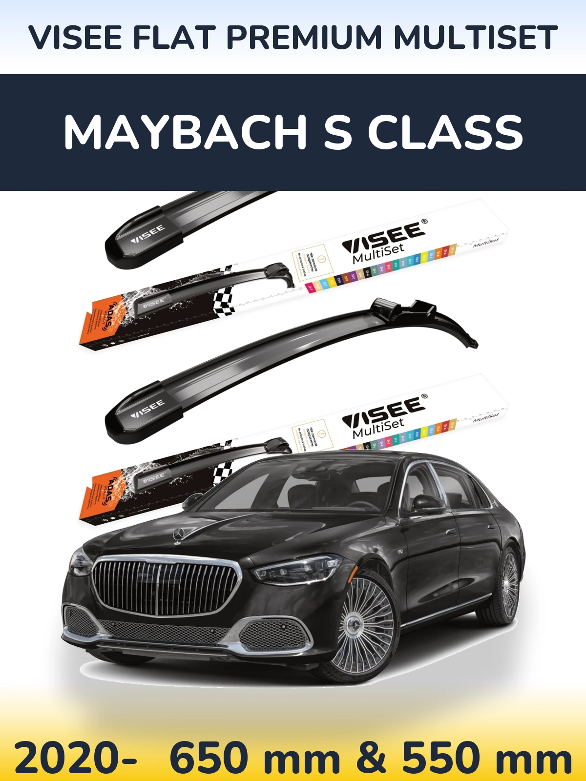 Front wiper blade set VISEE FLAT PREMIUM MultiSet 650 & 550 mm for Maybach S Class 2020-2026