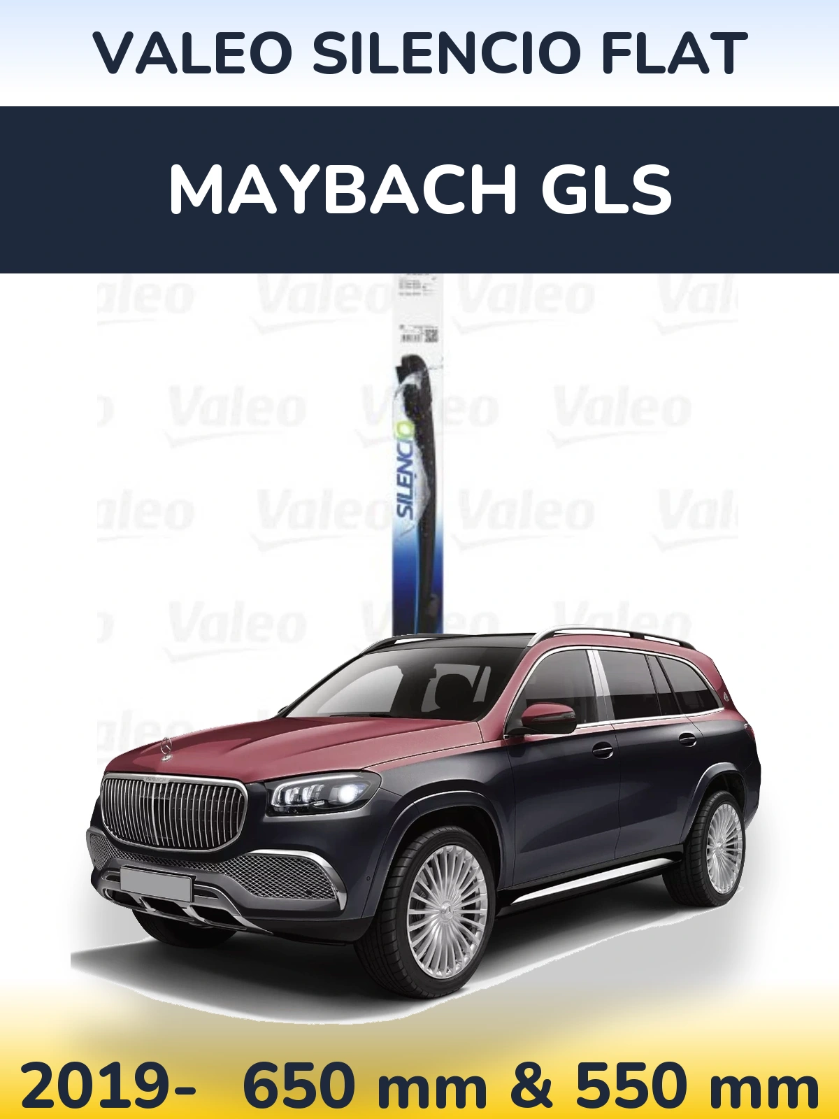 Front wiper blade set Valeo Silencio Flat 650 & 550 mm for Maybach GLS 2019-2026