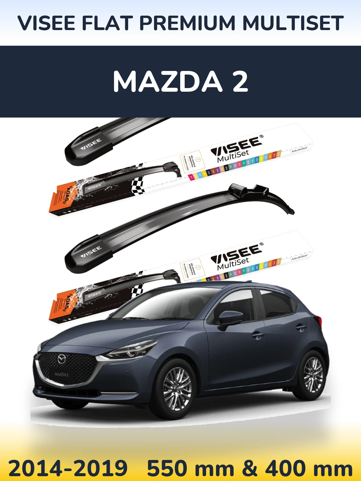 Front wiper blade set VISEE FLAT PREMIUM MultiSet 550 & 400 mm for Mazda 2 2014-2019