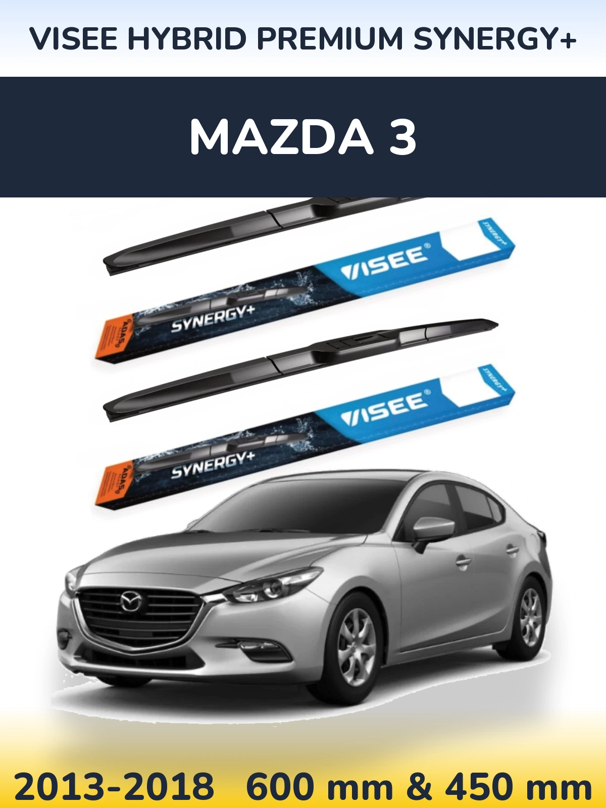 Комплект передних дворников VISEE HYBRID PREMIUM SYNERGY+ 600 & 450 мм для Mazda 3 2013-2018