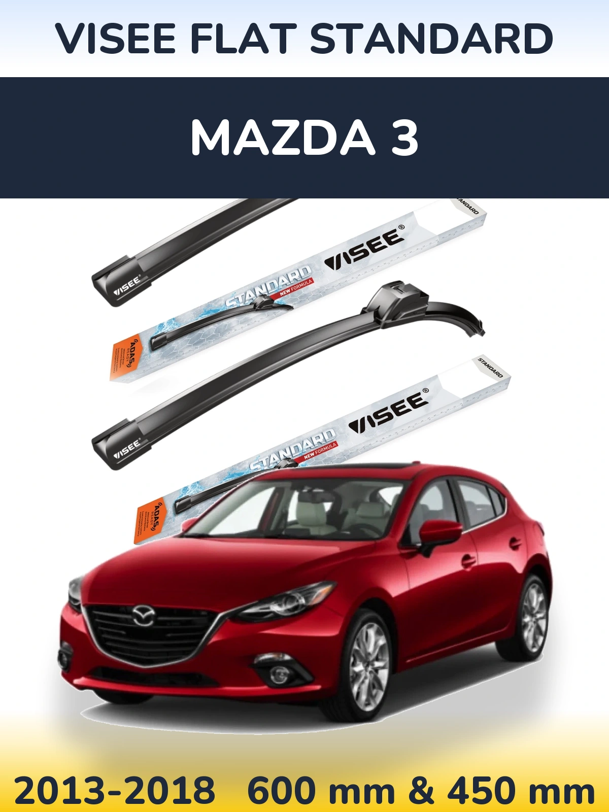 Комплект передних дворников VISEE FLAT STANDARD 600 & 450 мм для Mazda 3 2013-2018