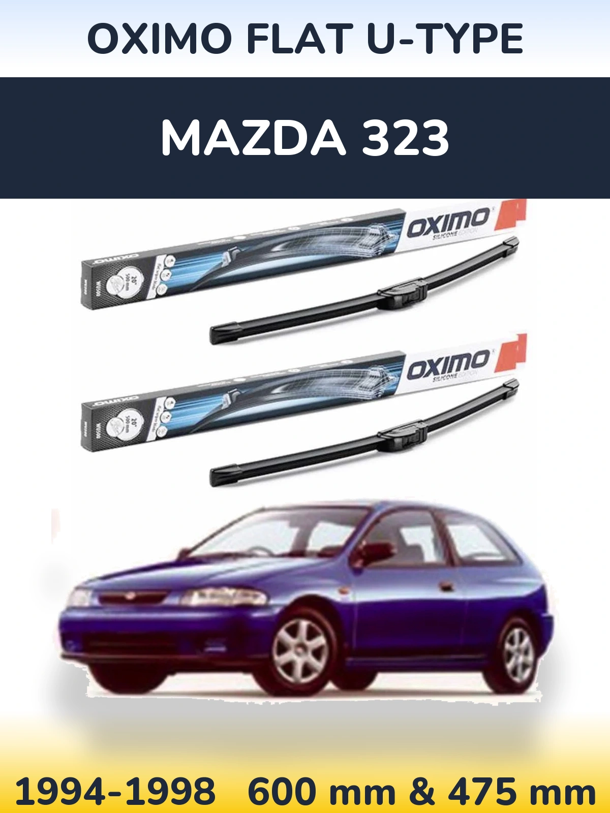 Комплект передніх щіток Oximo Flat U-type 600 & 475 мм для Mazda 323 1994-1998