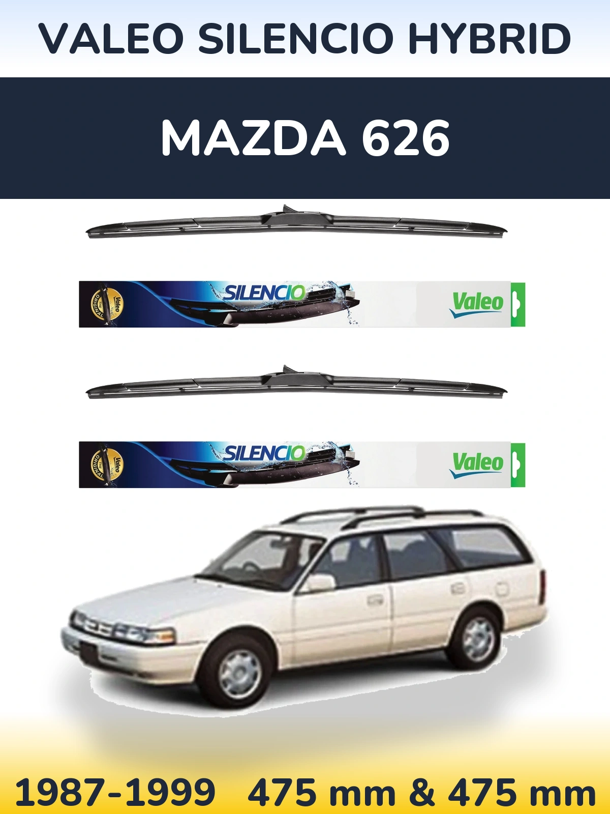Комплект передних дворников Valeo Silencio Hybrid 475 & 475 мм для Mazda 626 1987-1999