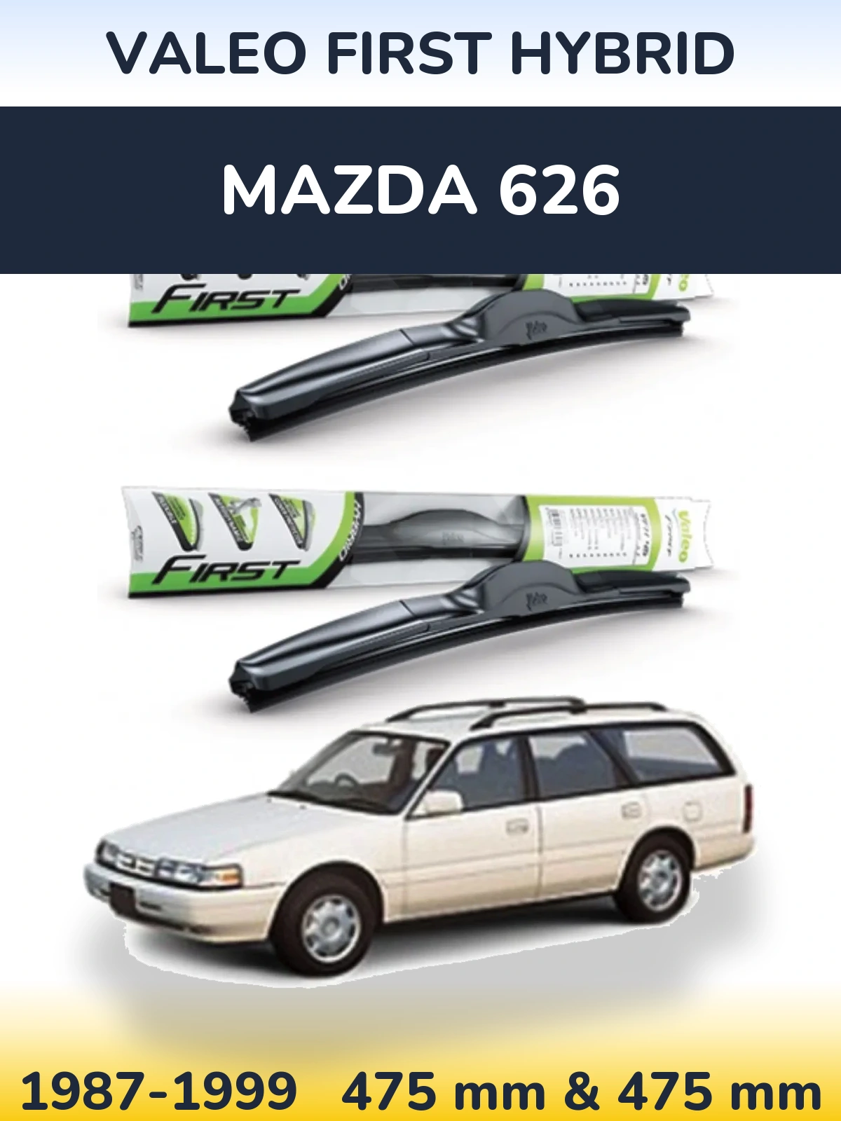 Front wiper blade set Valeo First Hybrid 475 & 475 mm for Mazda 626 1987-1999