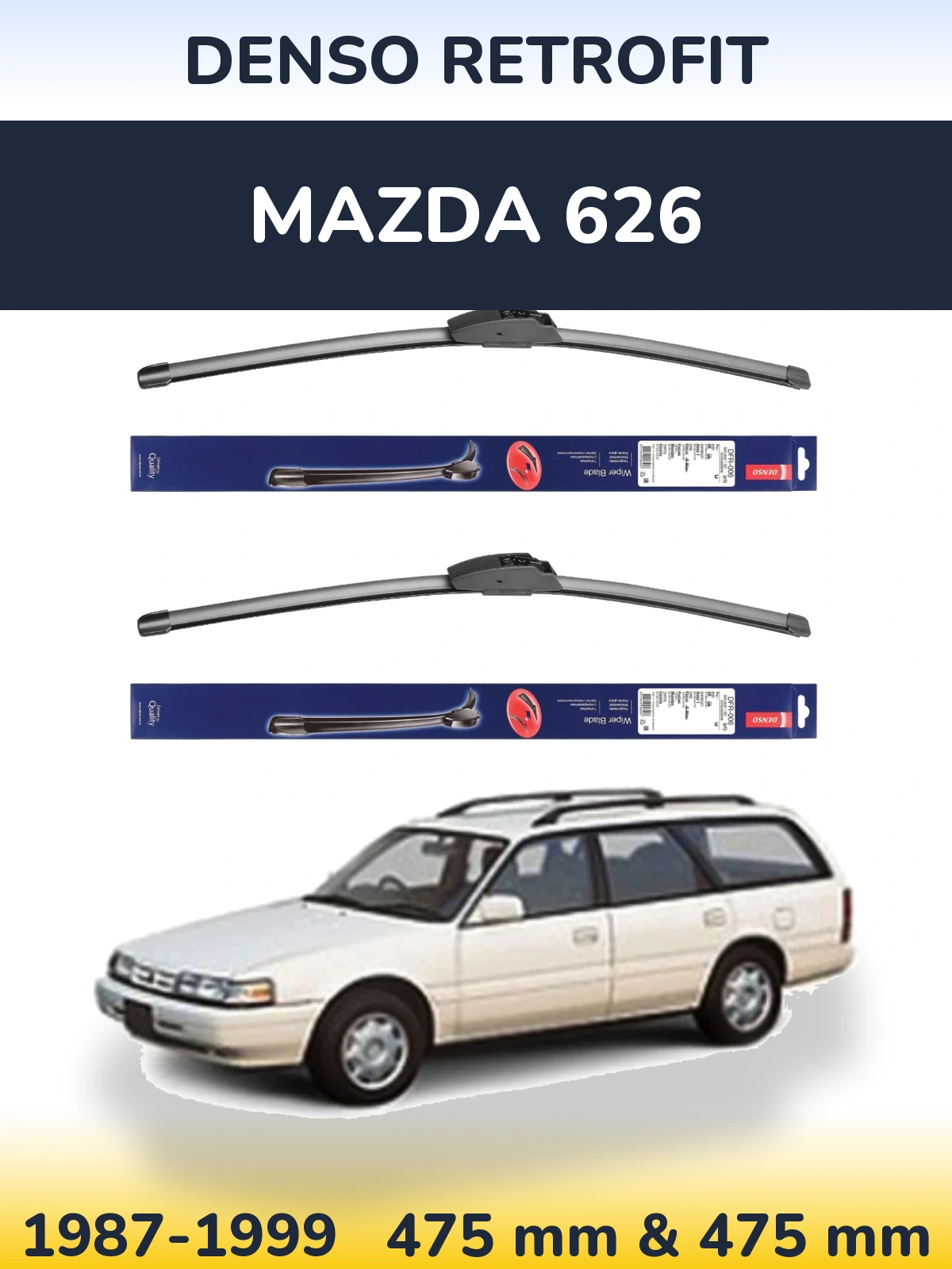 Front wiper blade set Denso Retrofit 475 & 475 mm for Mazda 626 1987-1999