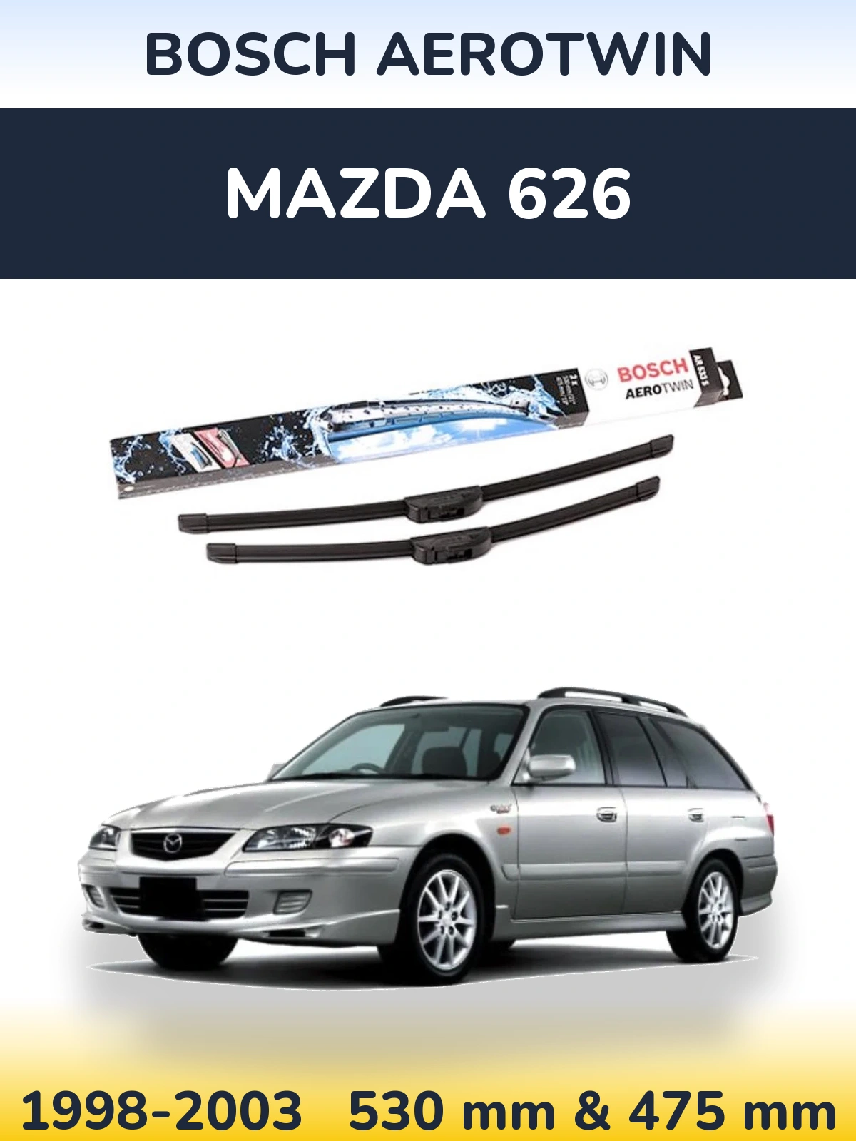 Front wiper blade set BOSCH AeroTwin 530 & 475 mm for Mazda 626 1998-2003