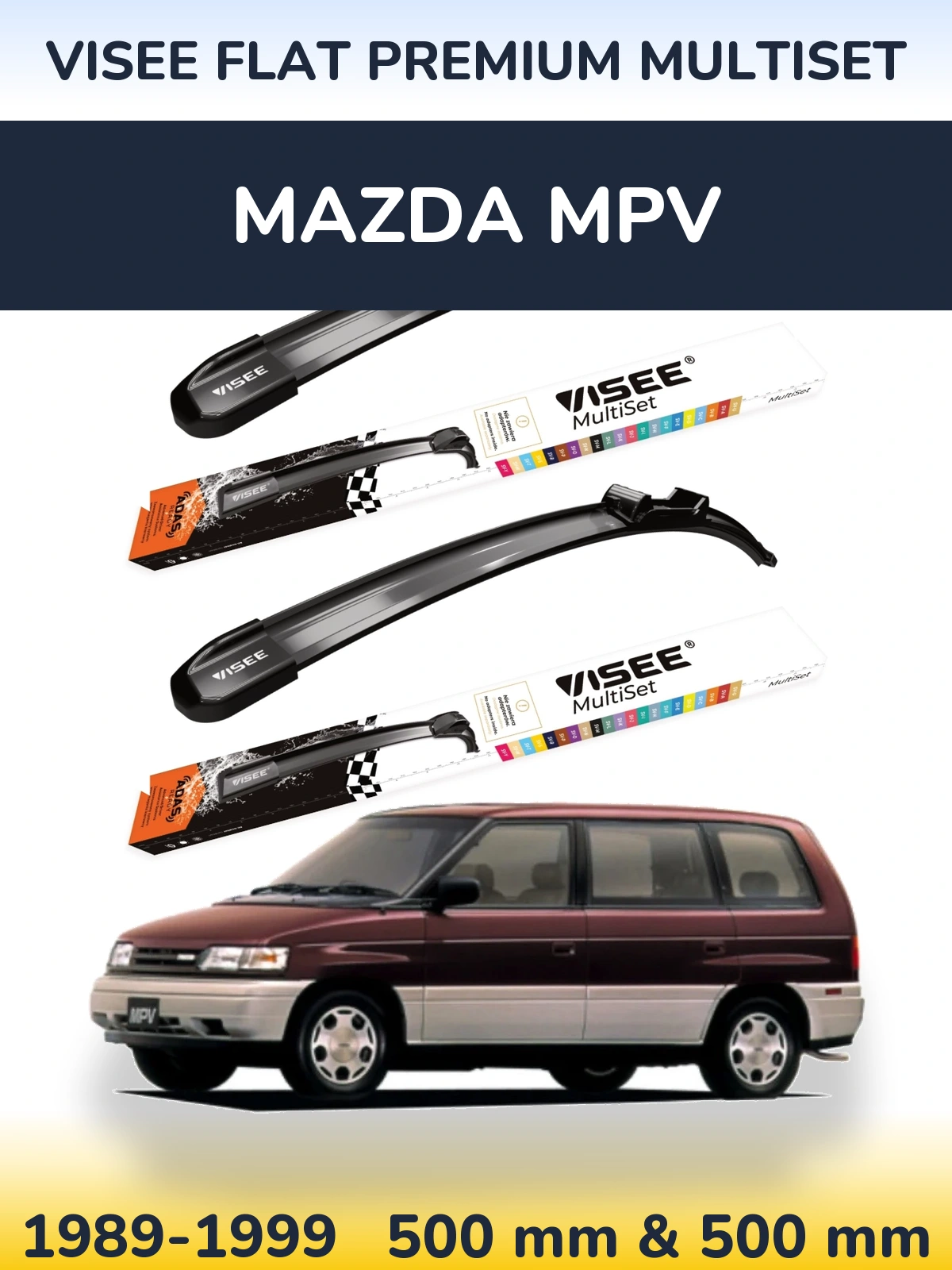 Комплект передних дворников VISEE FLAT PREMIUM MultiSet 500 & 500 мм для Mazda MPV 1989-1999