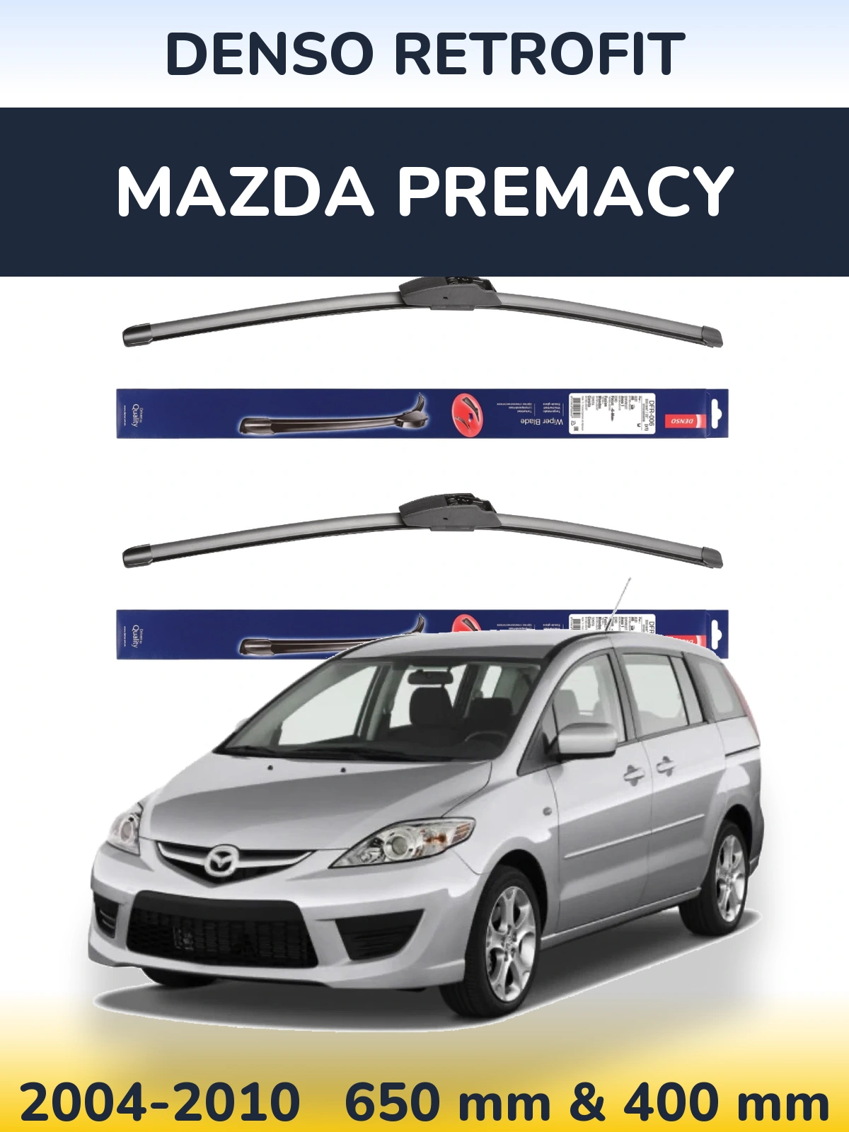 Front wiper blade set Denso Retrofit 650 & 400 mm for Mazda Premacy 2004-2010