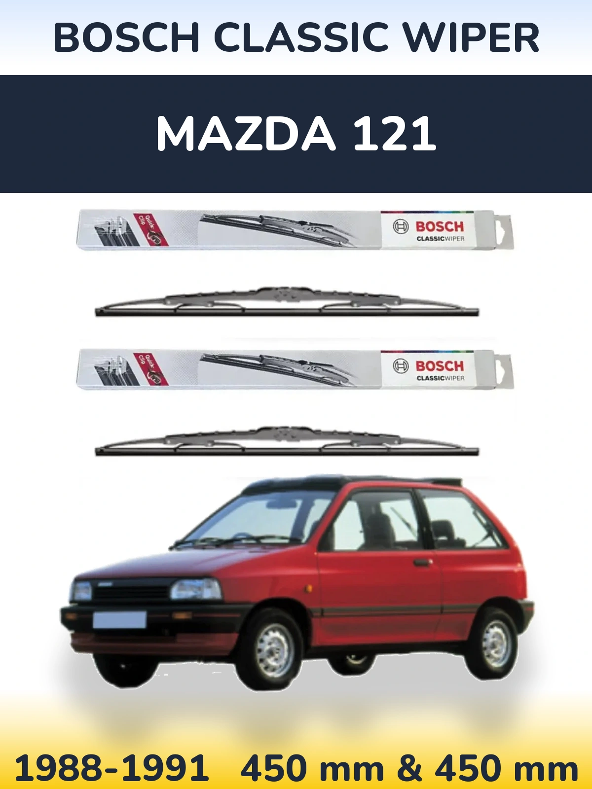 Front wiper blade set BOSCH Classic Wiper 450 & 450 mm for Mazda 121 1988-1991