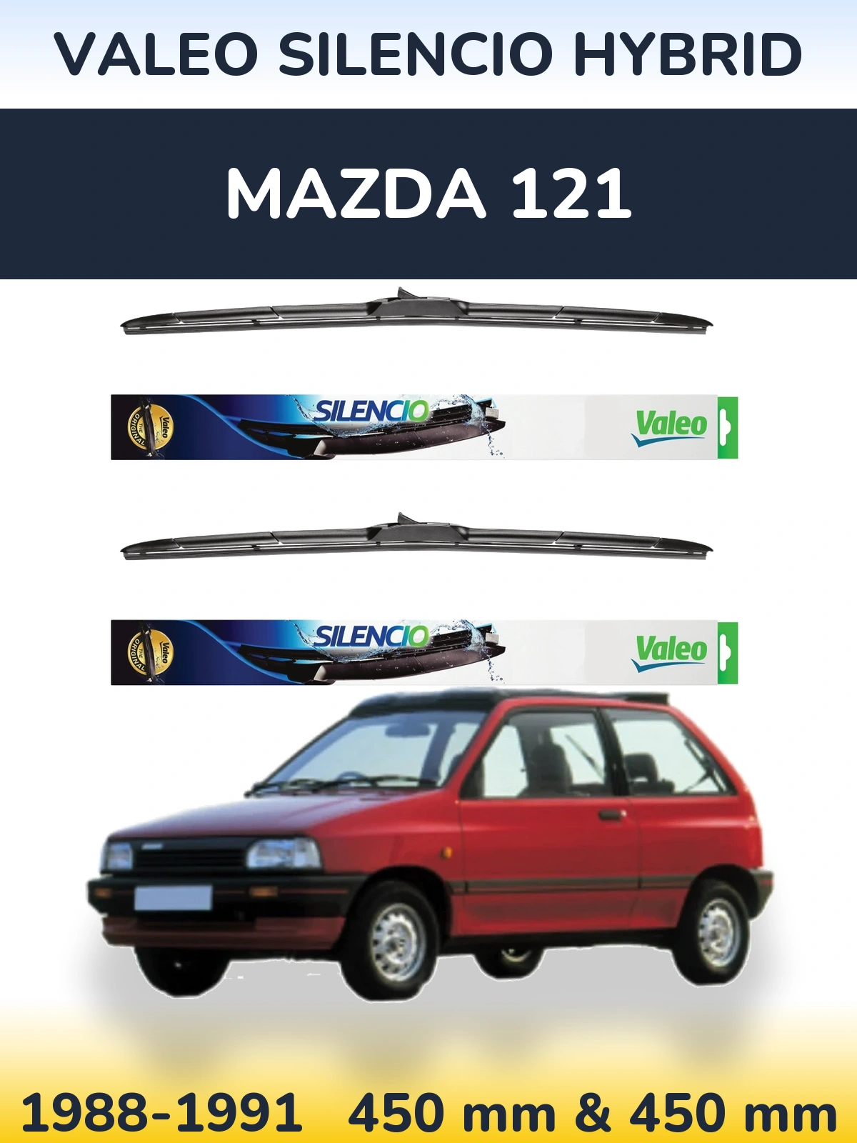 Комплект передніх щіток Valeo Silencio Hybrid 450 & 450 мм для Mazda 121 1988-1991