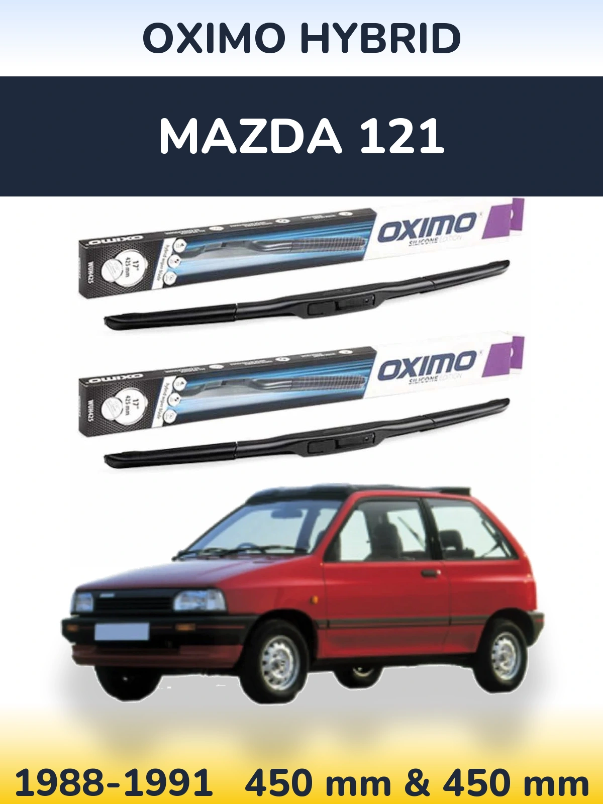 Комплект передніх щіток Oximo Hybrid 450 & 450 мм для Mazda 121 1988-1991