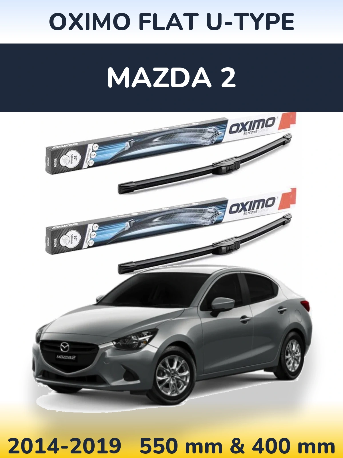 Front wiper blade set Oximo Flat U-type 550 & 400 mm for Mazda 2 2014-2019