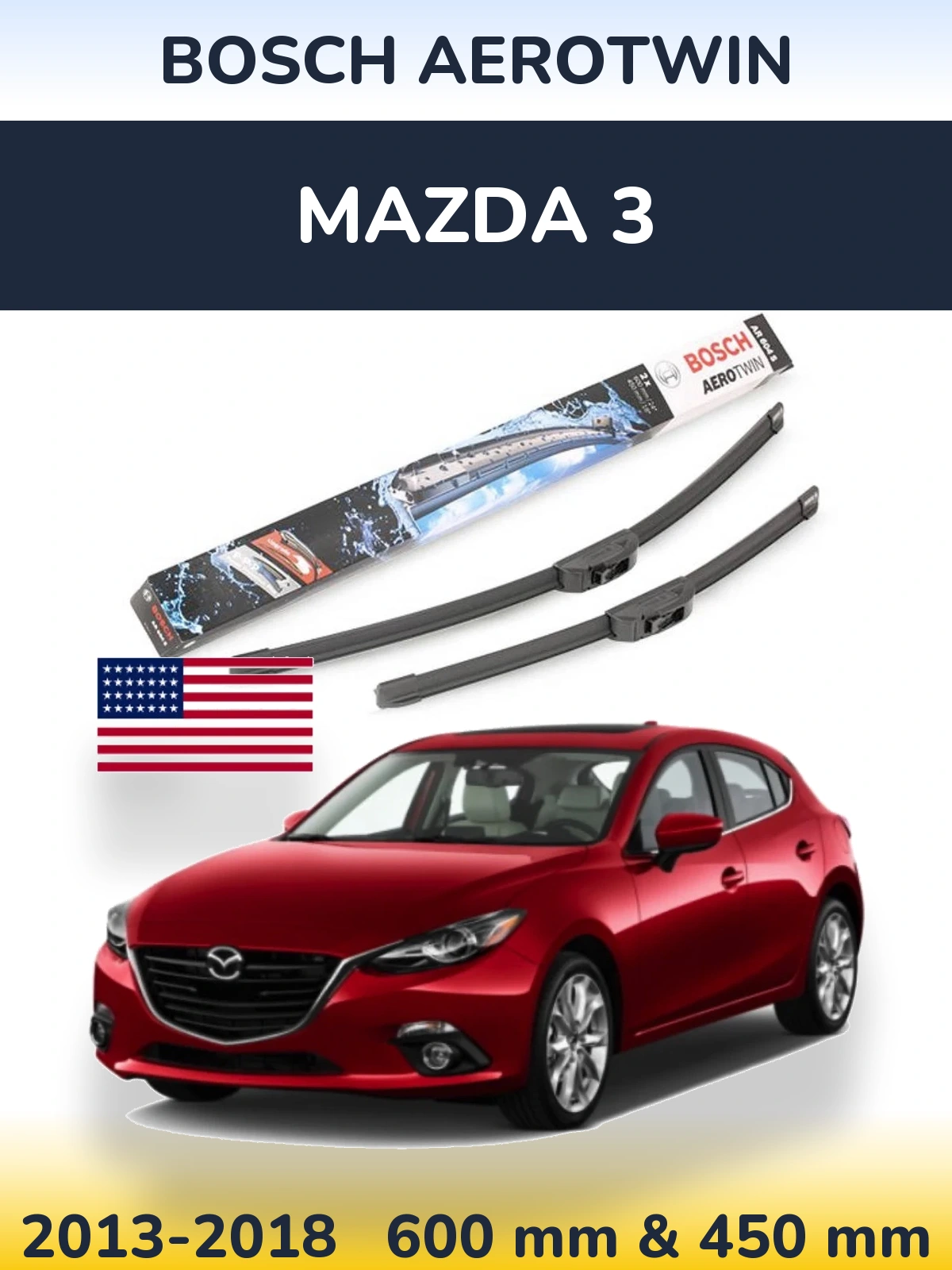 Комплект передних дворников BOSCH AeroTwin 600 & 450 мм для Mazda 3 2013-2018