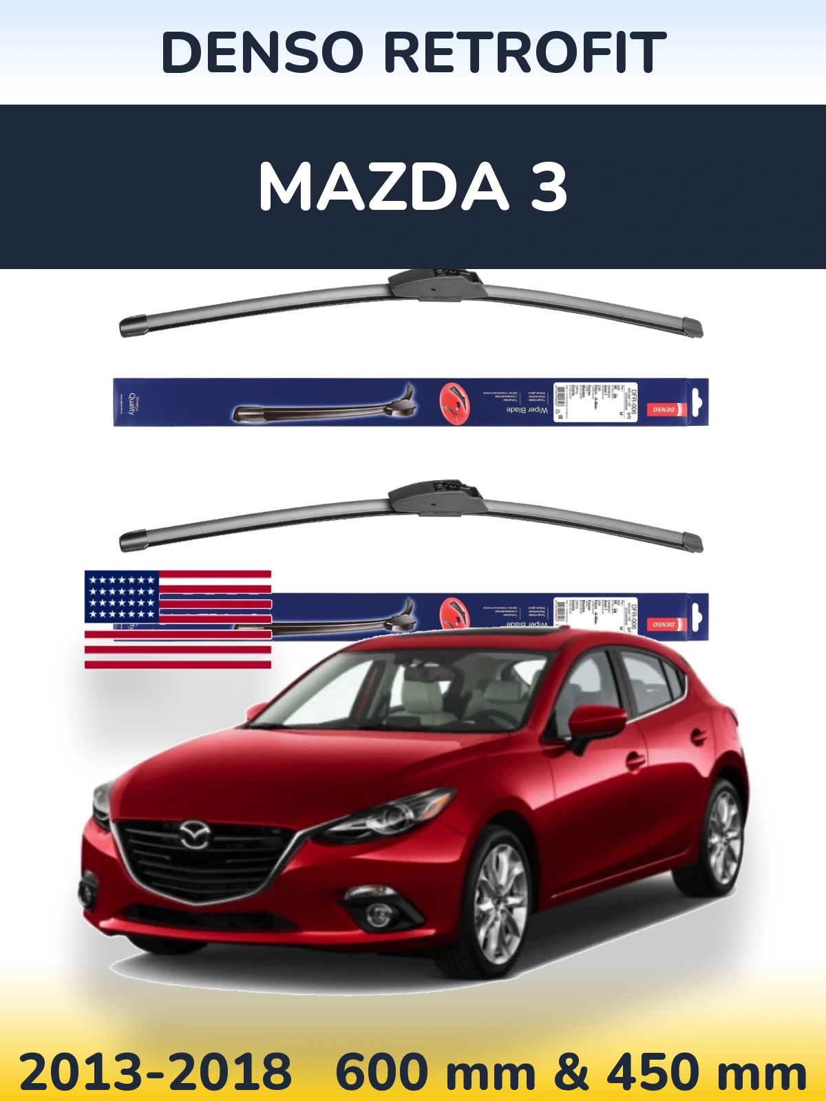 Комплект передніх щіток Denso Retrofit 600 & 450 мм для Mazda 3 2013-2018