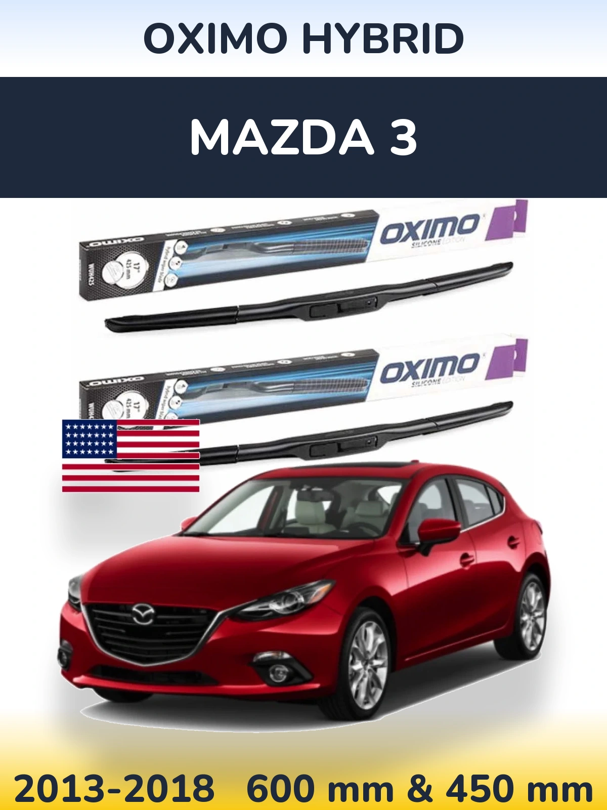 Комплект передніх щіток Oximo Hybrid 600 & 450 мм для Mazda 3 2013-2018
