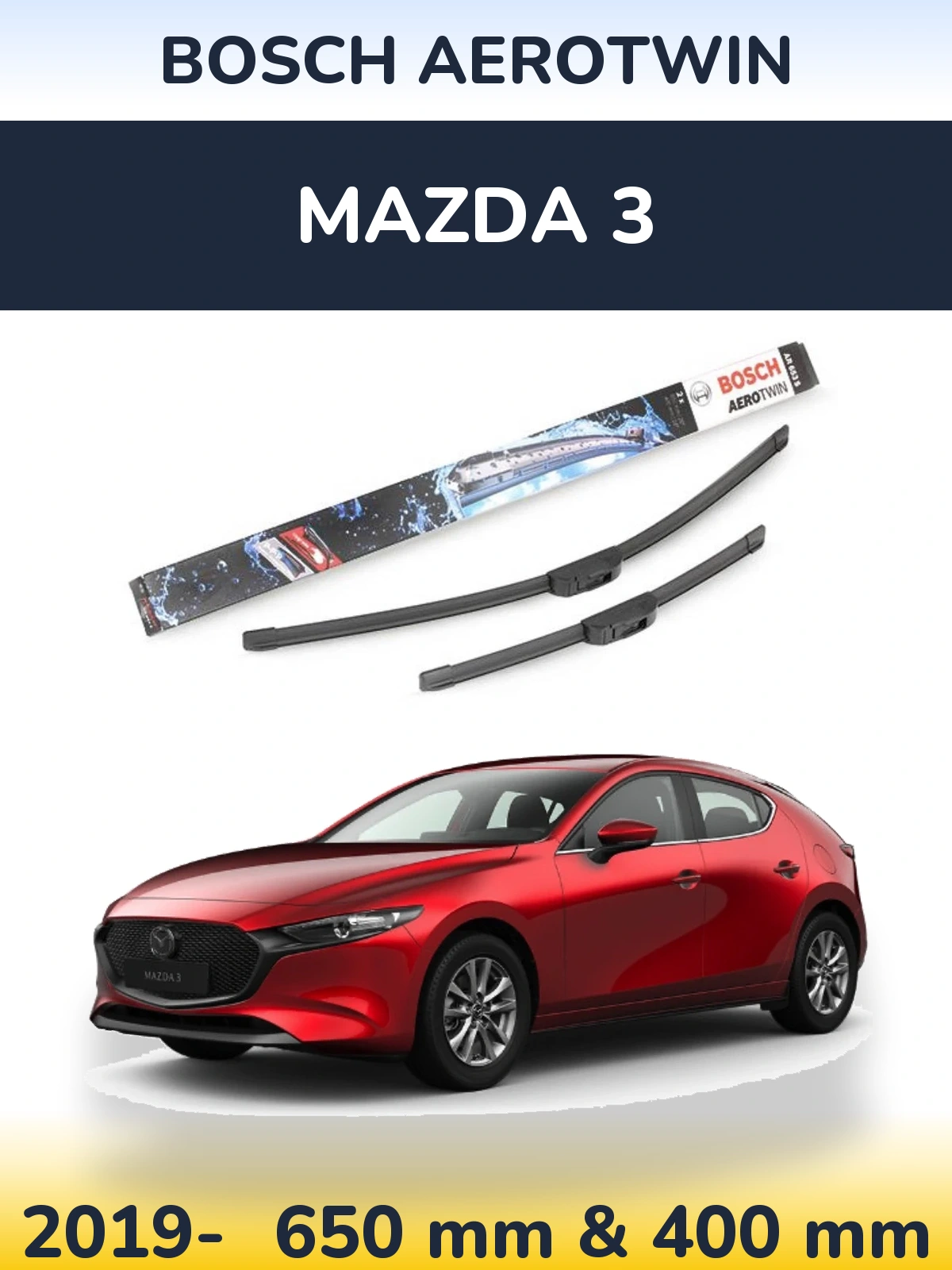 Комплект передних дворников BOSCH AeroTwin 650 & 400 мм для Mazda 3 2019-2026