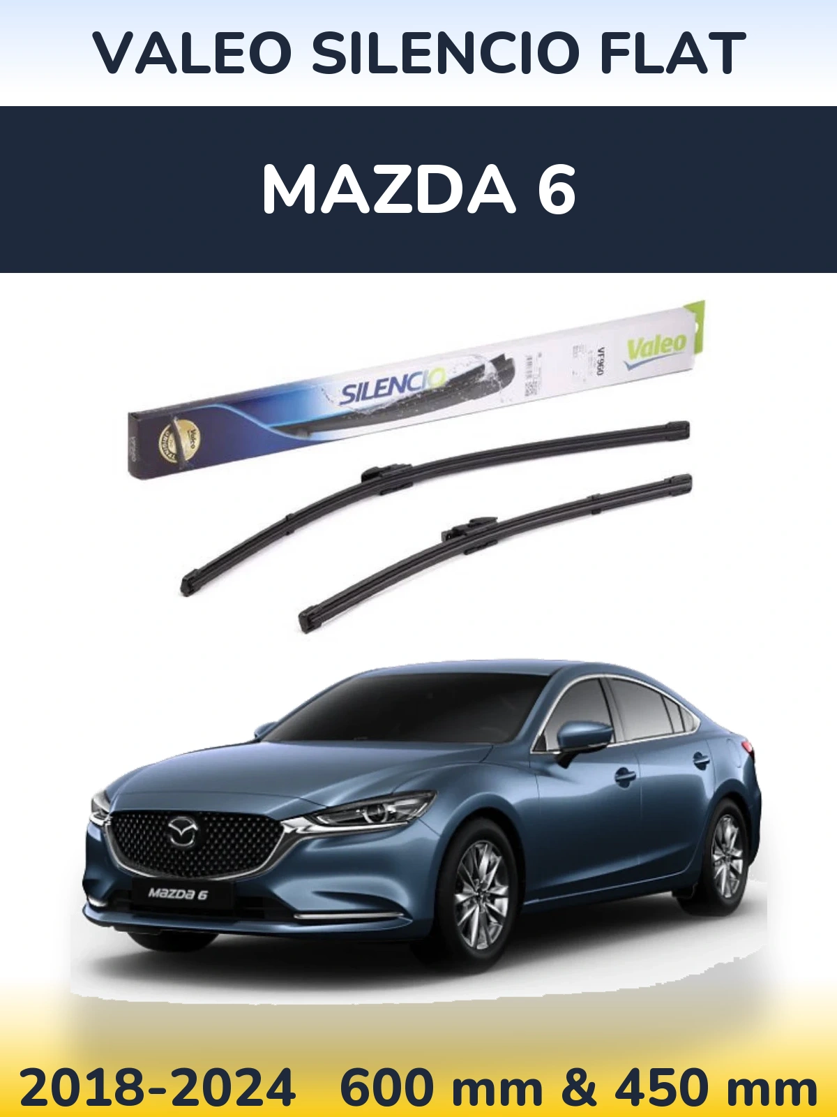 Комплект передних дворников Valeo Silencio Flat 600 & 450 мм для Mazda 6 2018-2024