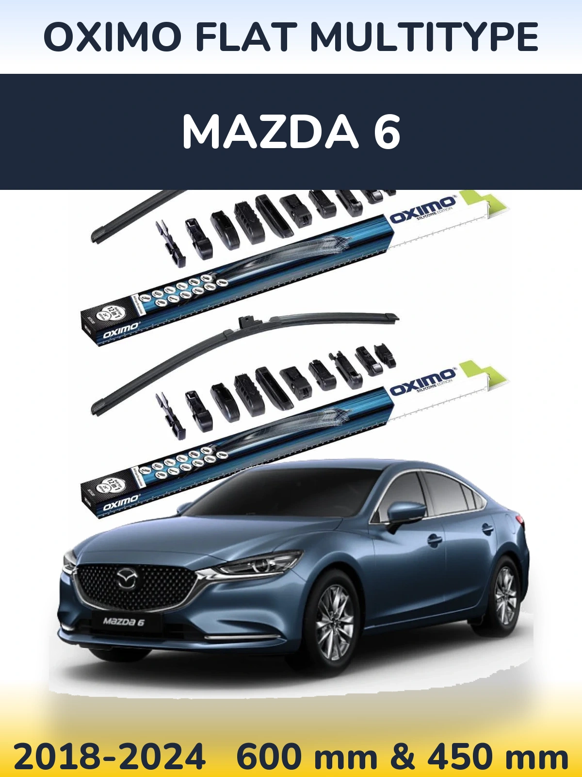 Front wiper blade set Oximo Flat MultiTipse 600 & 450 mm for Mazda 6 2018-2024