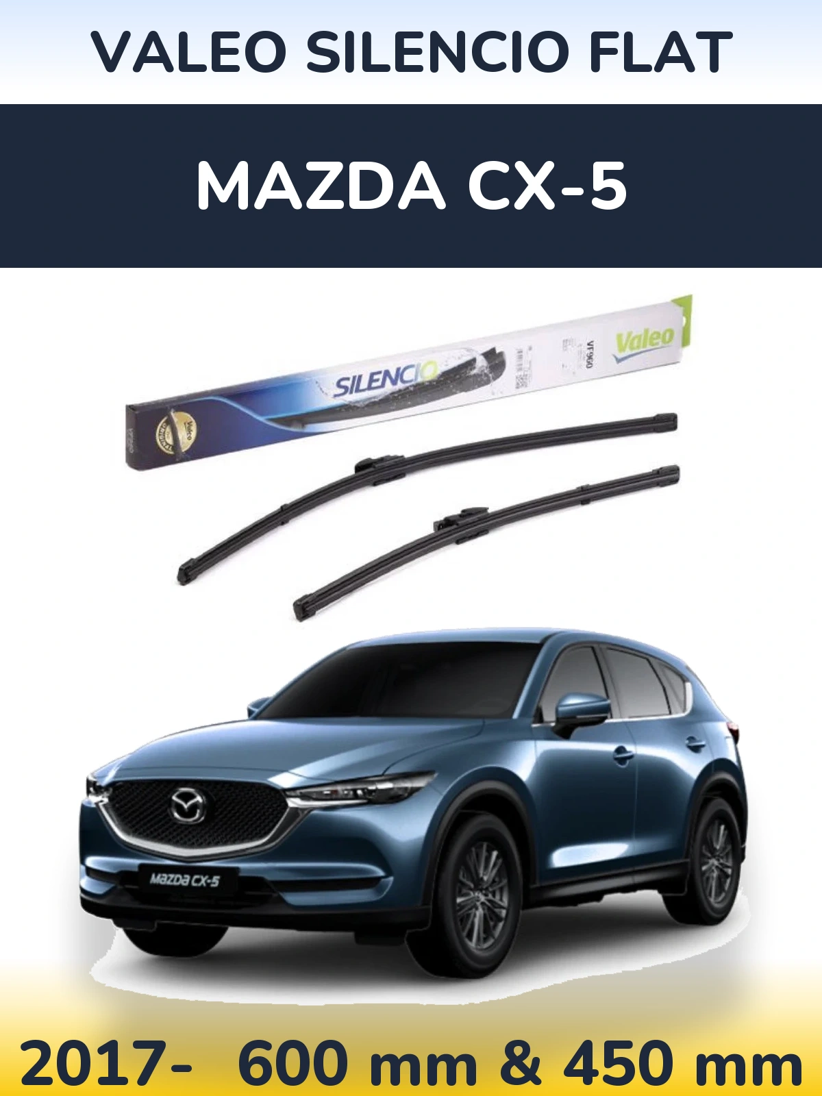 Комплект передних дворников Valeo Silencio Flat 600 & 450 мм для Mazda CX-5 2017-2026