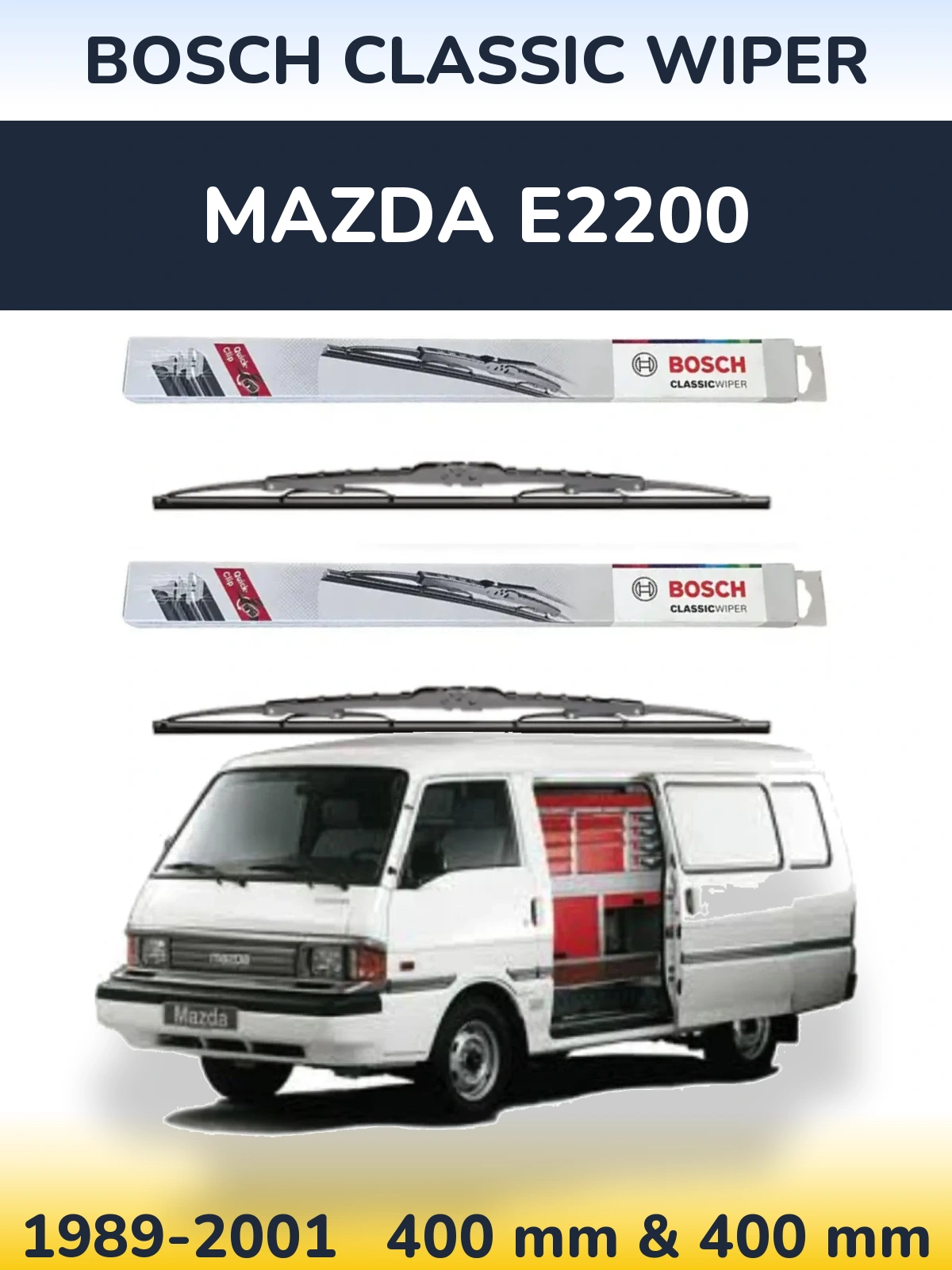 Front wiper blade set BOSCH Classic Wiper 400 & 400 mm for Mazda E2200 1989-2001
